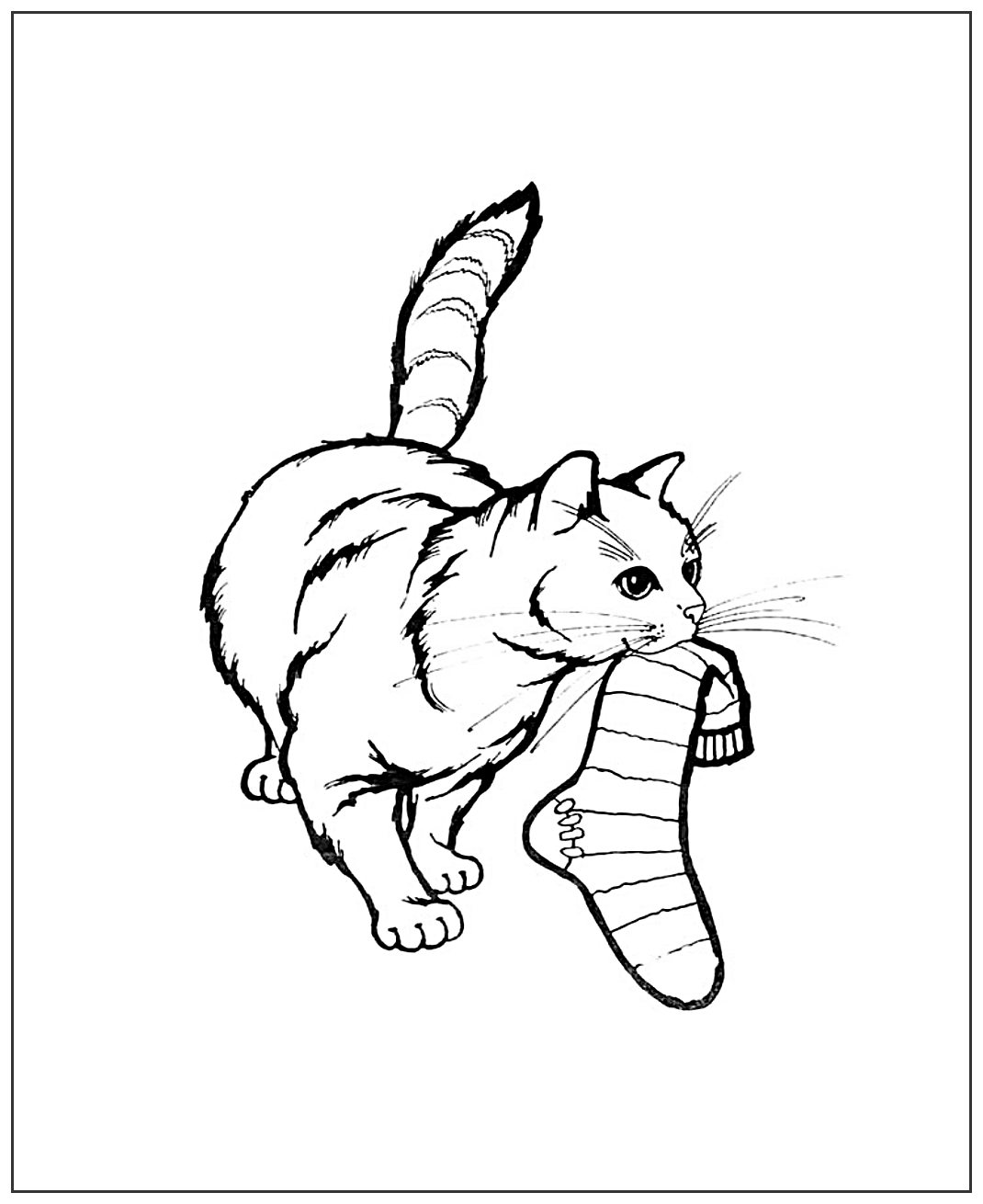 Кот с носком №2031. Популярные раскраски. Коты, кошки, котята.