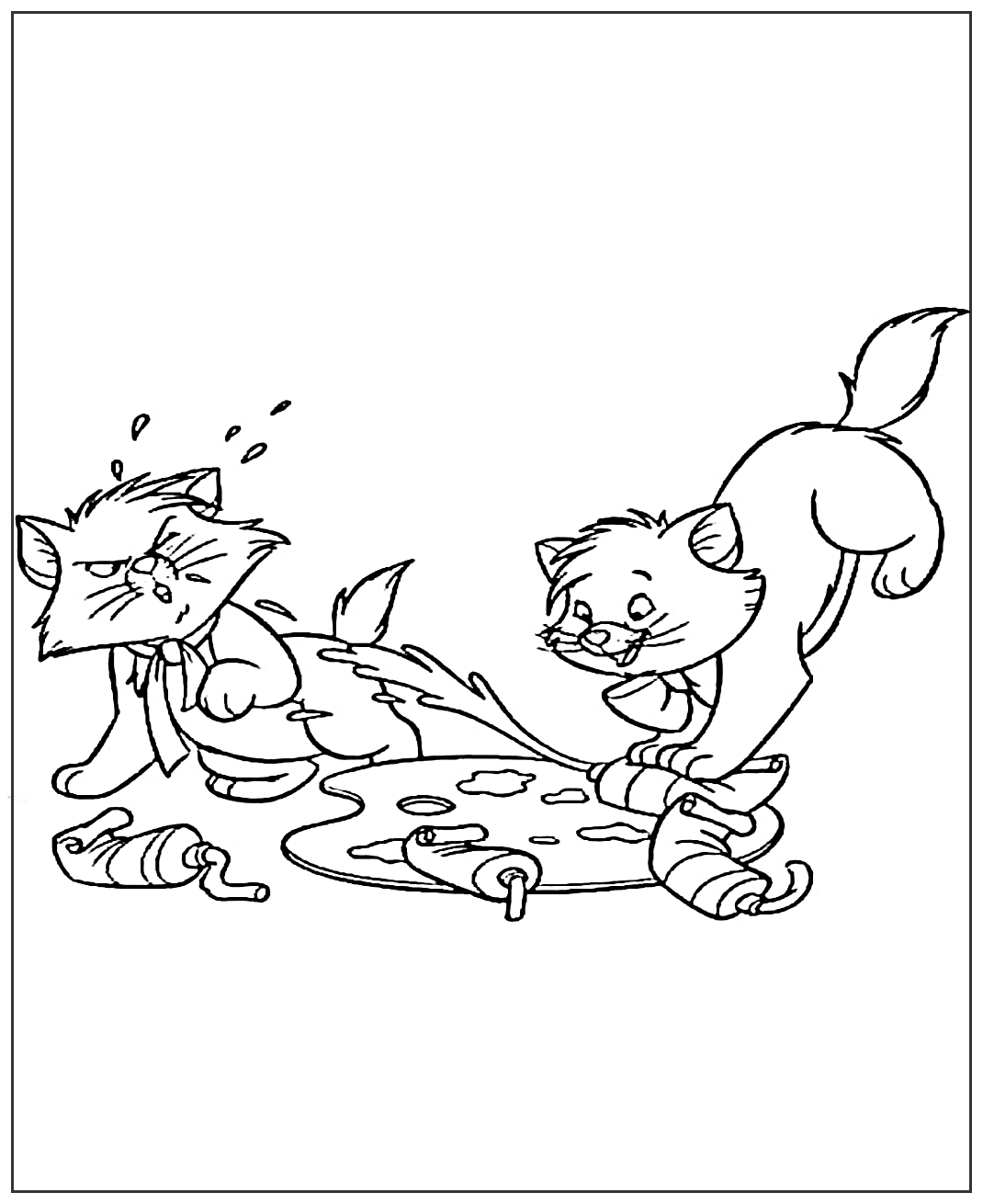 Котята играют с красками №2039. Популярные раскраски. Коты, кошки, котята.