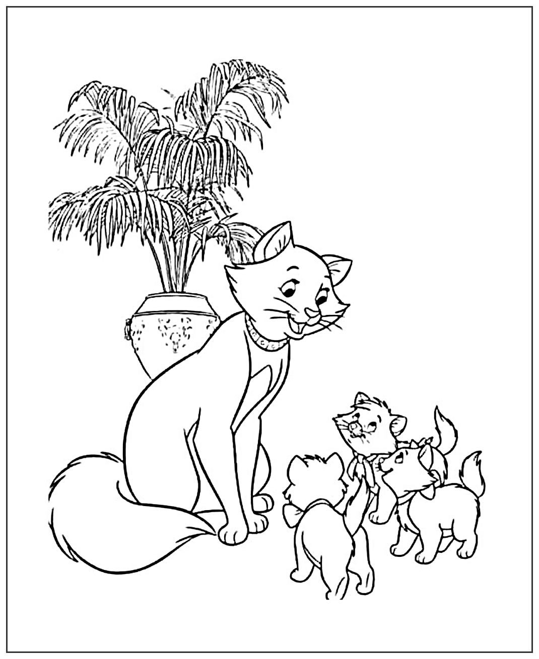 Кошечка с котятками №2040. Популярные раскраски. Коты, кошки, котята.
