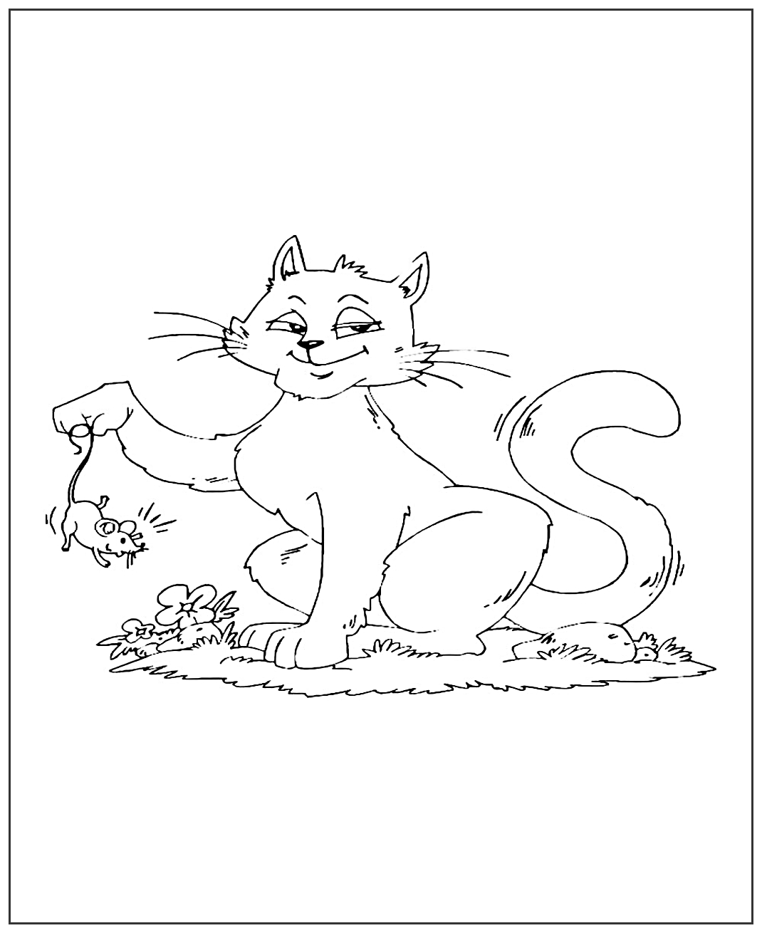Кот поймал мышь №2042. Популярные раскраски. Коты, кошки, котята.