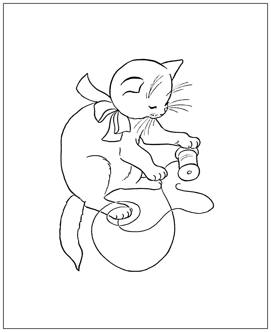 Киска играет с нитками №2043. Популярные раскраски. Коты, кошки, котята.