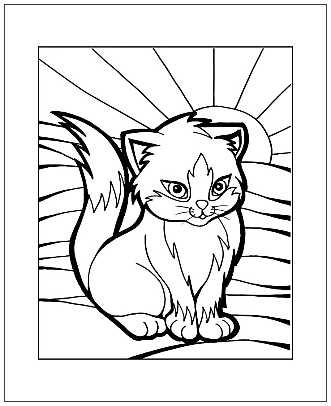 Кошка на восходе солнца №2044. Популярные раскраски. Коты, кошки, котята.