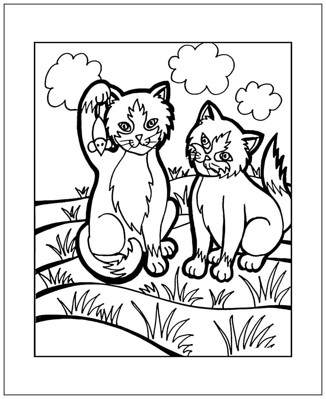 Кошки поймали мышь №2024. Популярные раскраски. Коты, кошки, котята.