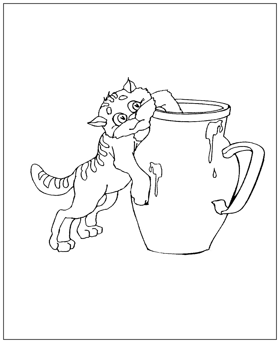 Кот с кувшином №2026. Популярные раскраски. Коты, кошки, котята.