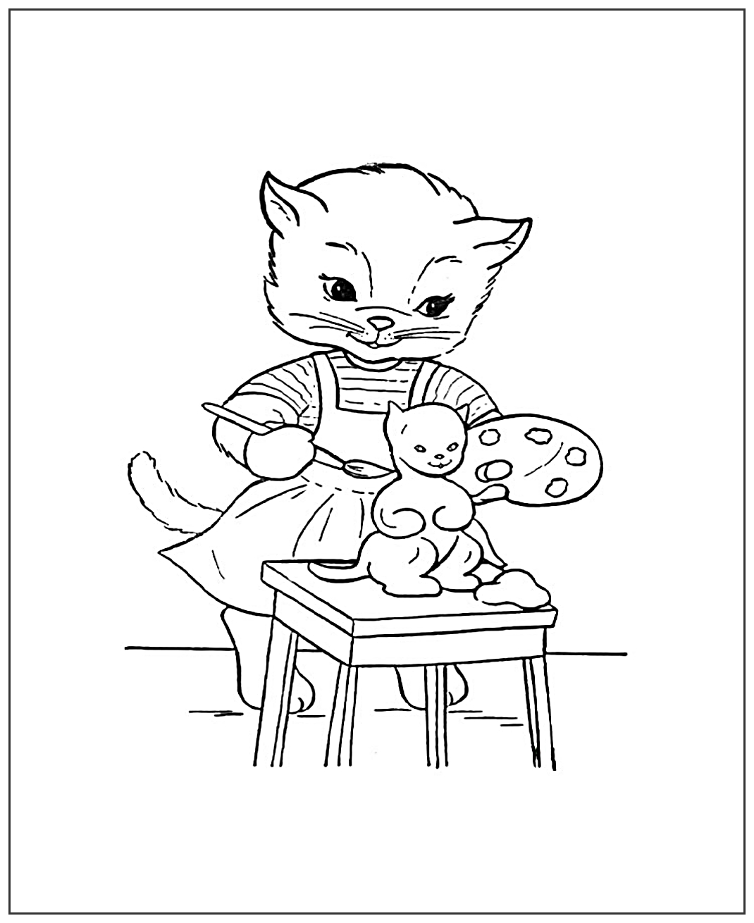Кошечка раскрашивает фигурку №2030. Популярные раскраски. Коты, кошки, котята.