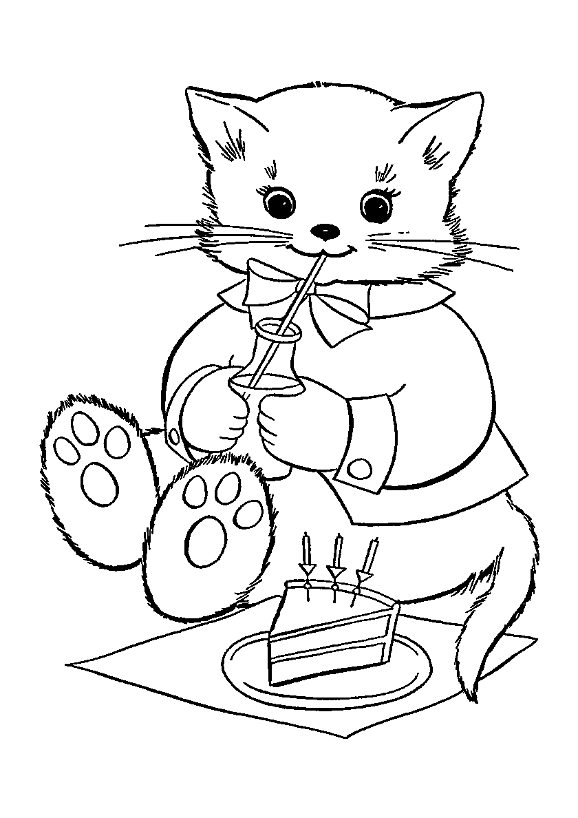 День рождения кошечки №148. Популярные раскраски. Коты, кошки, котята.