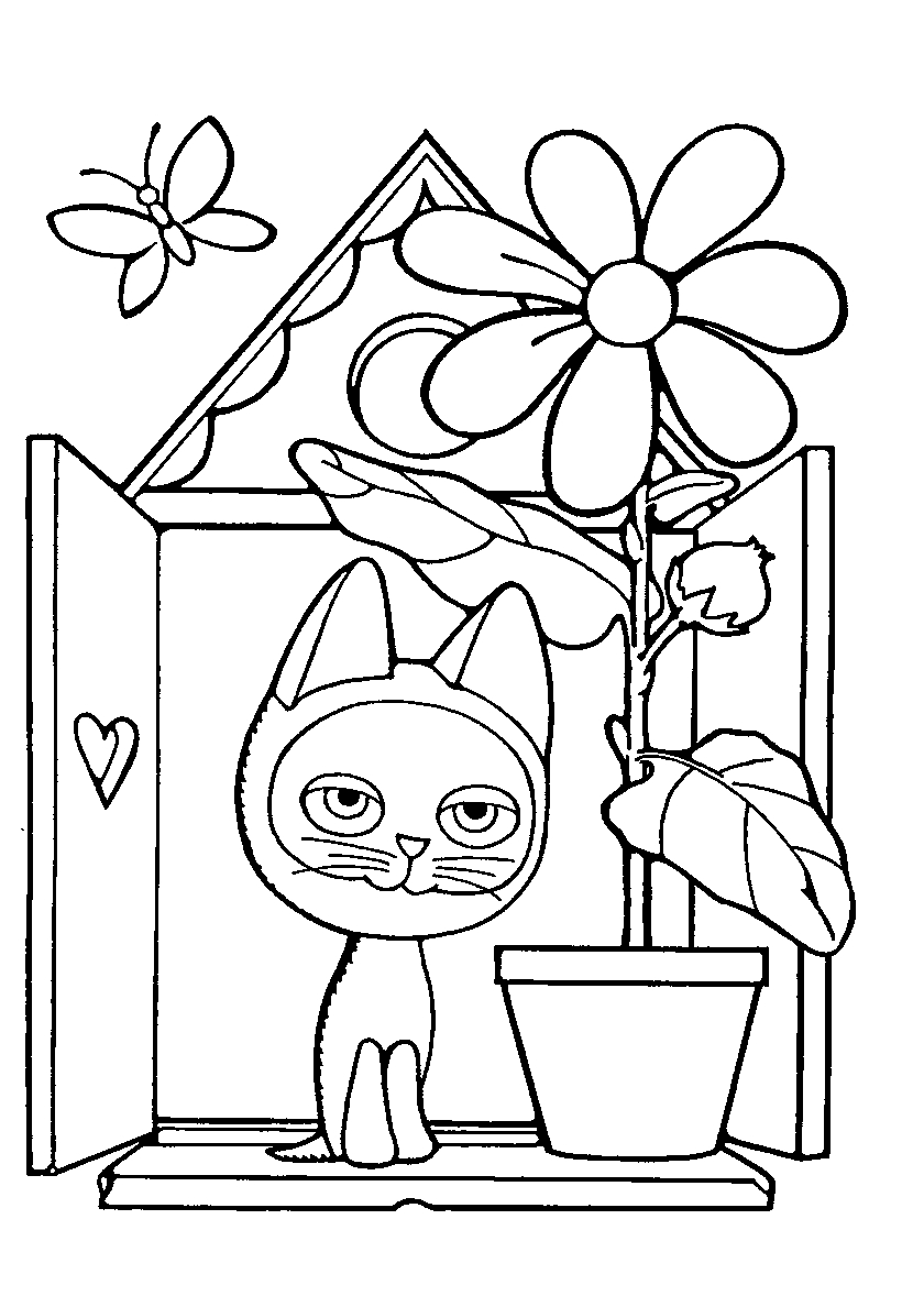 Гав на подоконнике №134. Популярные раскраски. Коты, кошки, котята.