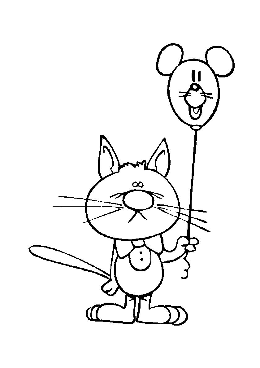 Грусный котяра с шариком №159. Популярные раскраски. Коты, кошки, котята.