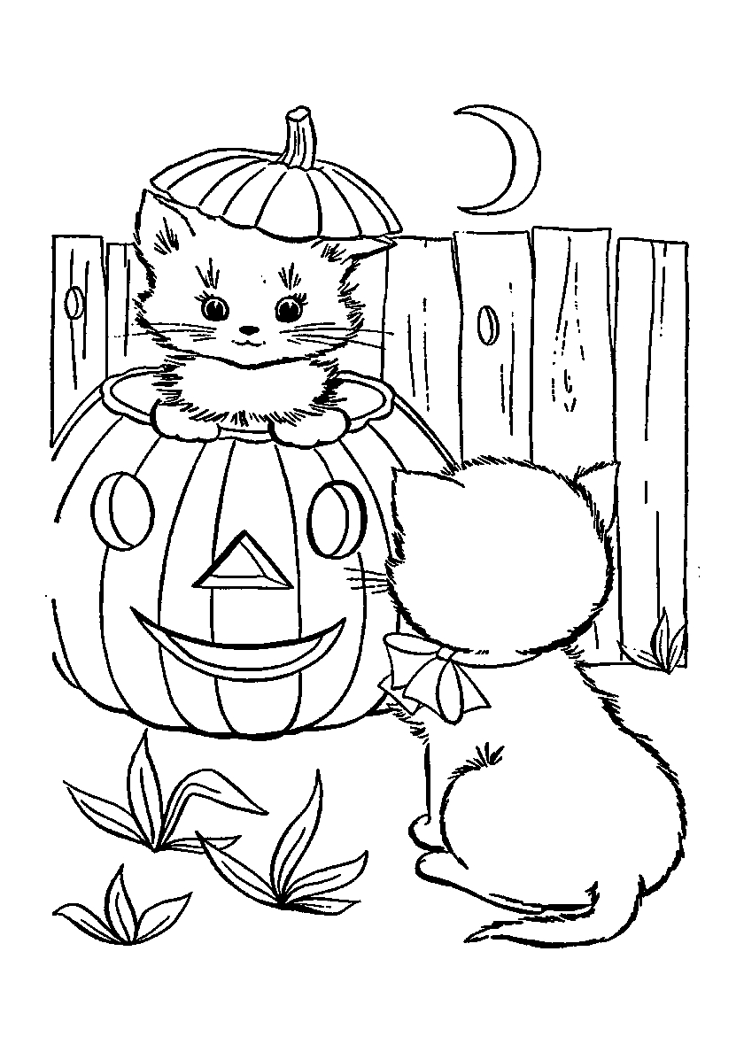 Кошки готовятя к Хеллоуину №116. Популярные раскраски. Коты, кошки, котята.