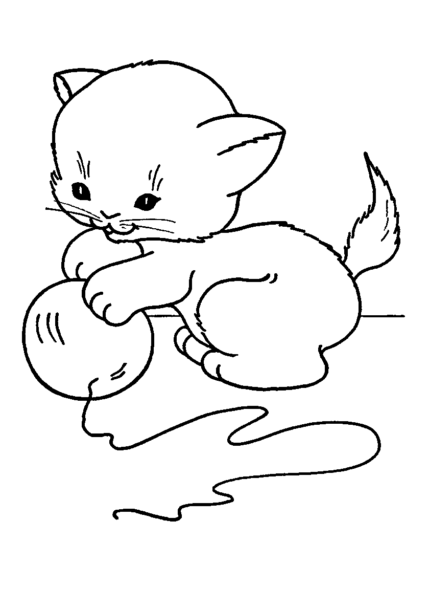 Котейка играет с пряжей №114. Популярные раскраски. Коты, кошки, котята.
