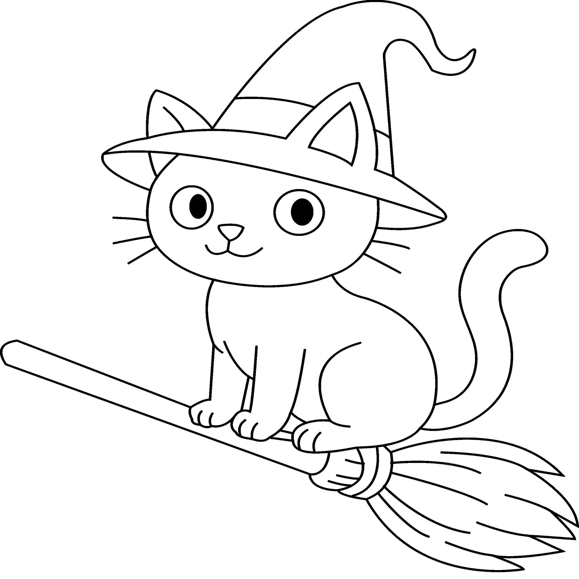 Котенок на метле для детей №15534. Популярные раскраски. Ассорти раскрасок для детей.