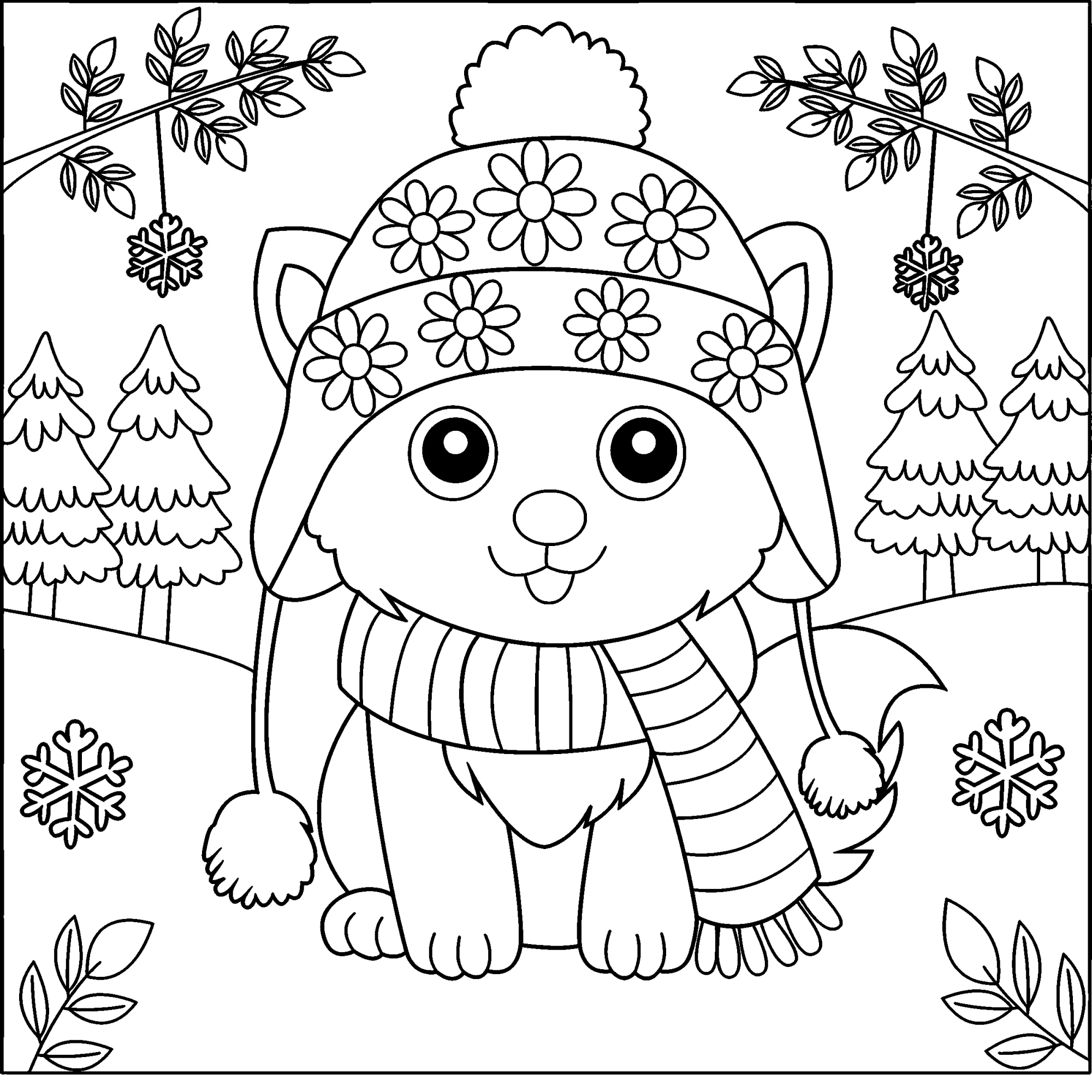 Забавный котенок в зимней одежде №16110. Популярные раскраски. Ассорти раскрасок для детей.