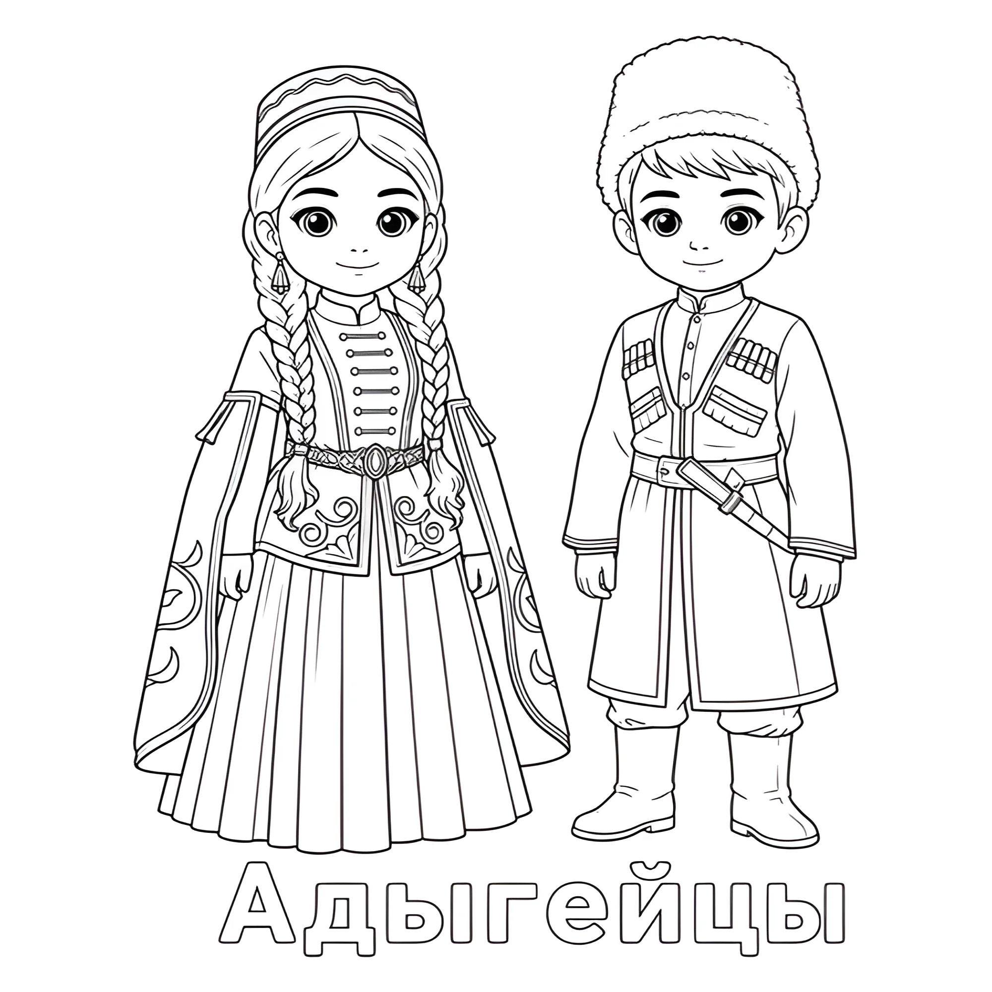 Адыгейцы в национальной одежде №14420. Праздничные и сезонные раскраски. День народного единства России.