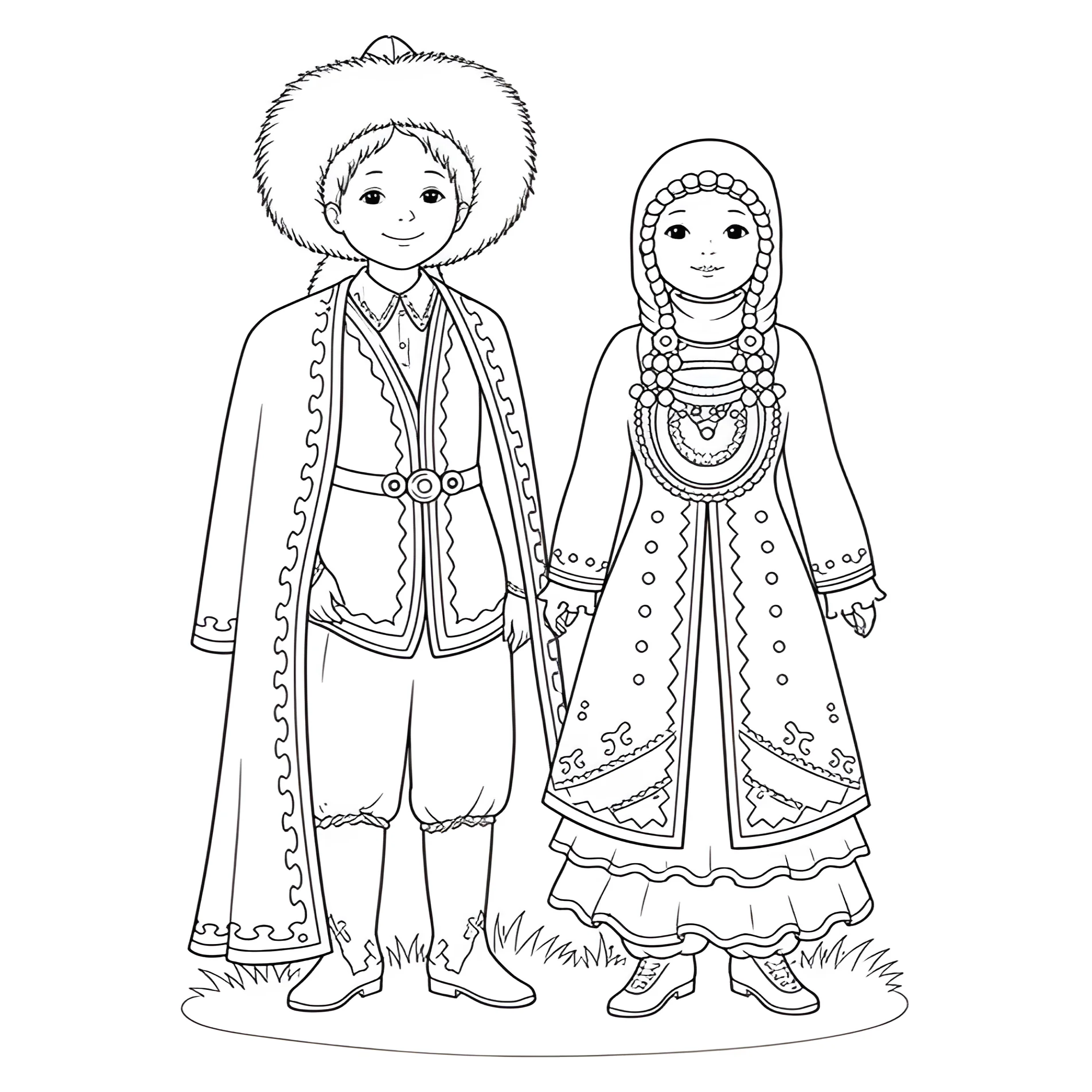 Башкирский костюм №14458. Праздничные и сезонные раскраски. День народного единства России.