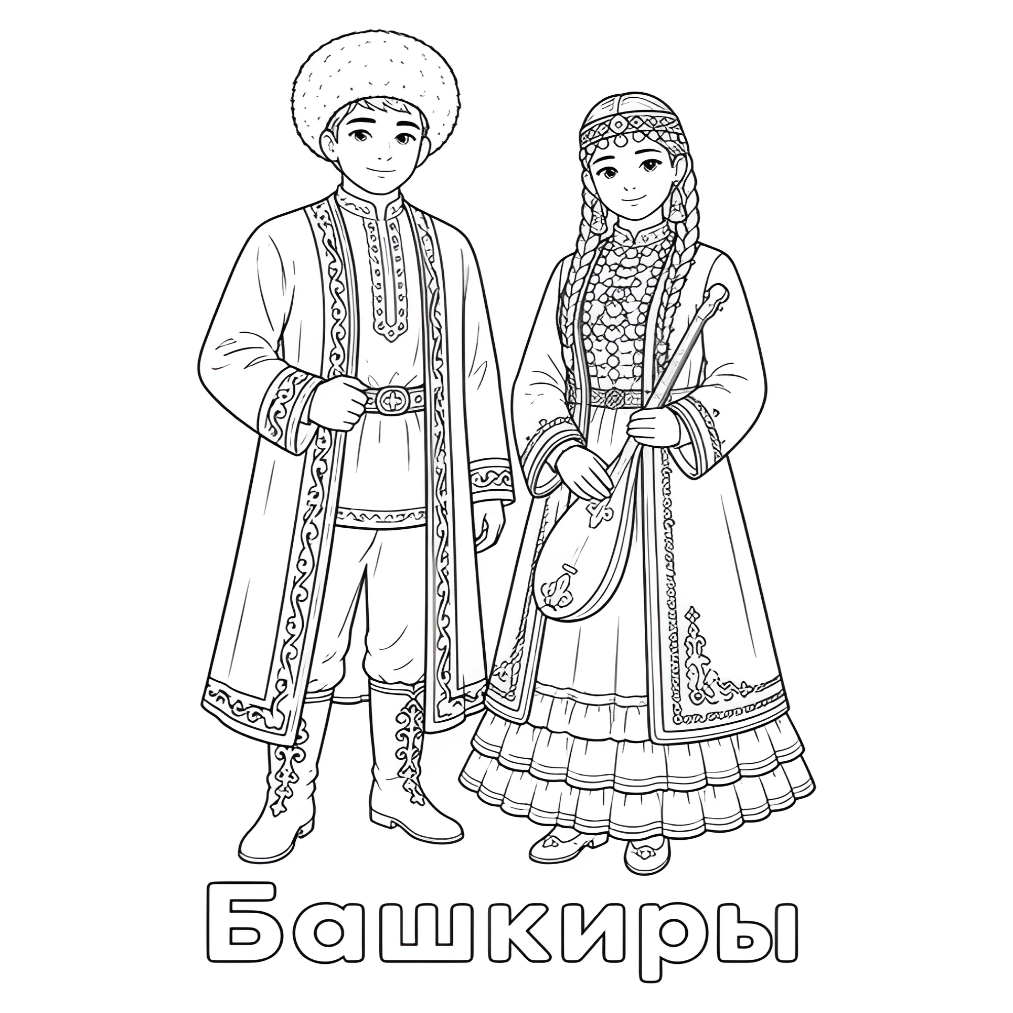 Башкиры в национальной одежде №14414. Праздничные и сезонные раскраски. День народного единства России.
