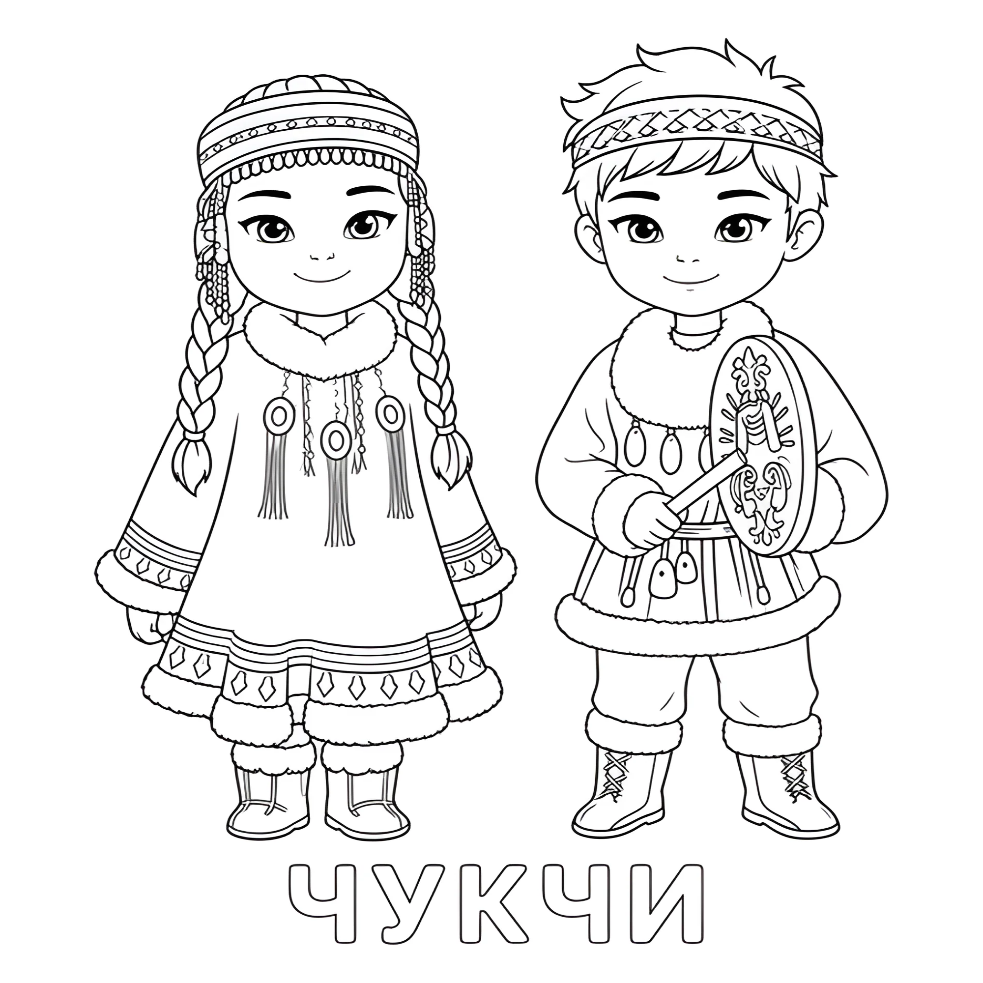 Чукчи в национальной одежде №14407. Праздничные и сезонные раскраски. День народного единства России.