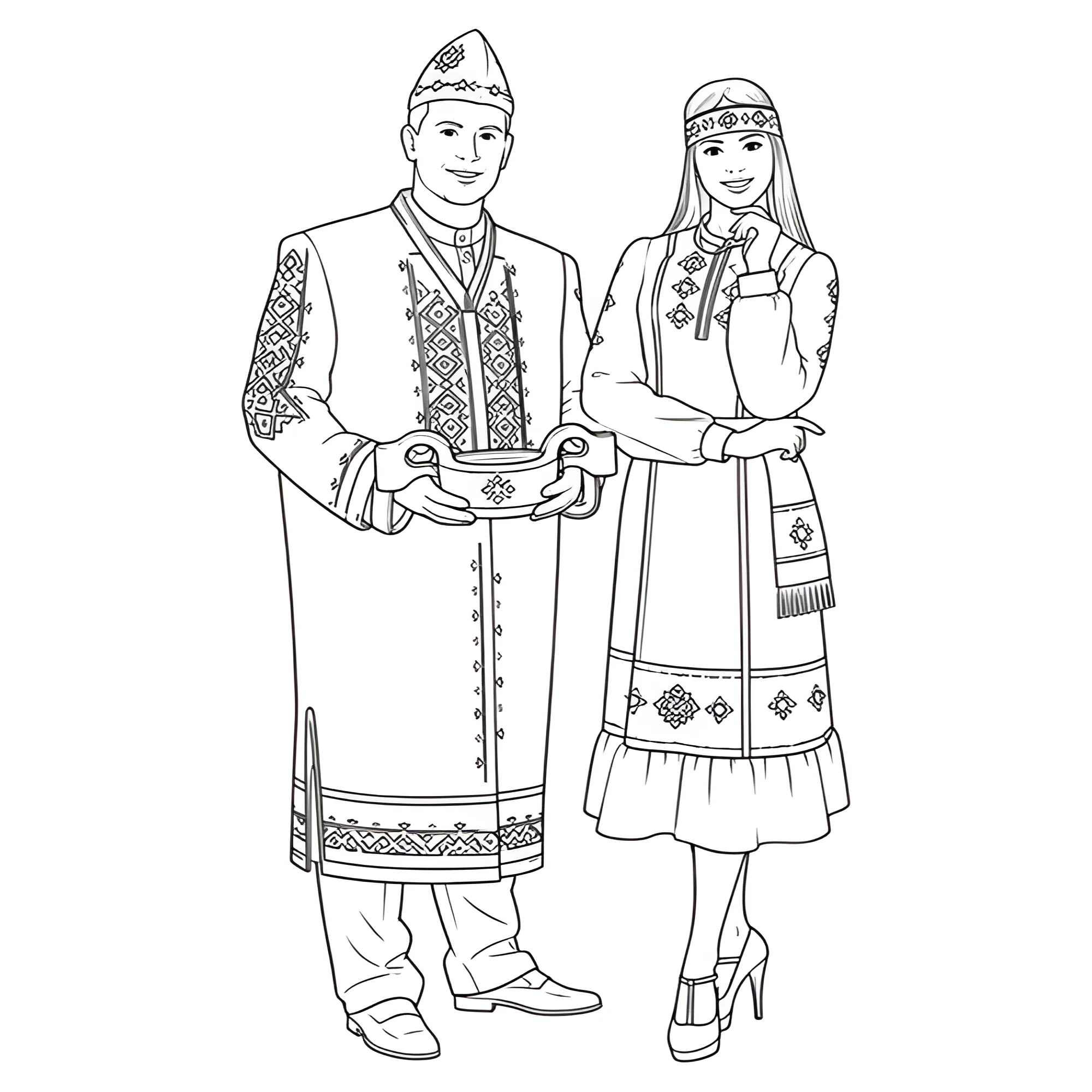 Чуваши в национальном костюме №14429. Праздничные и сезонные раскраски. День народного единства России.