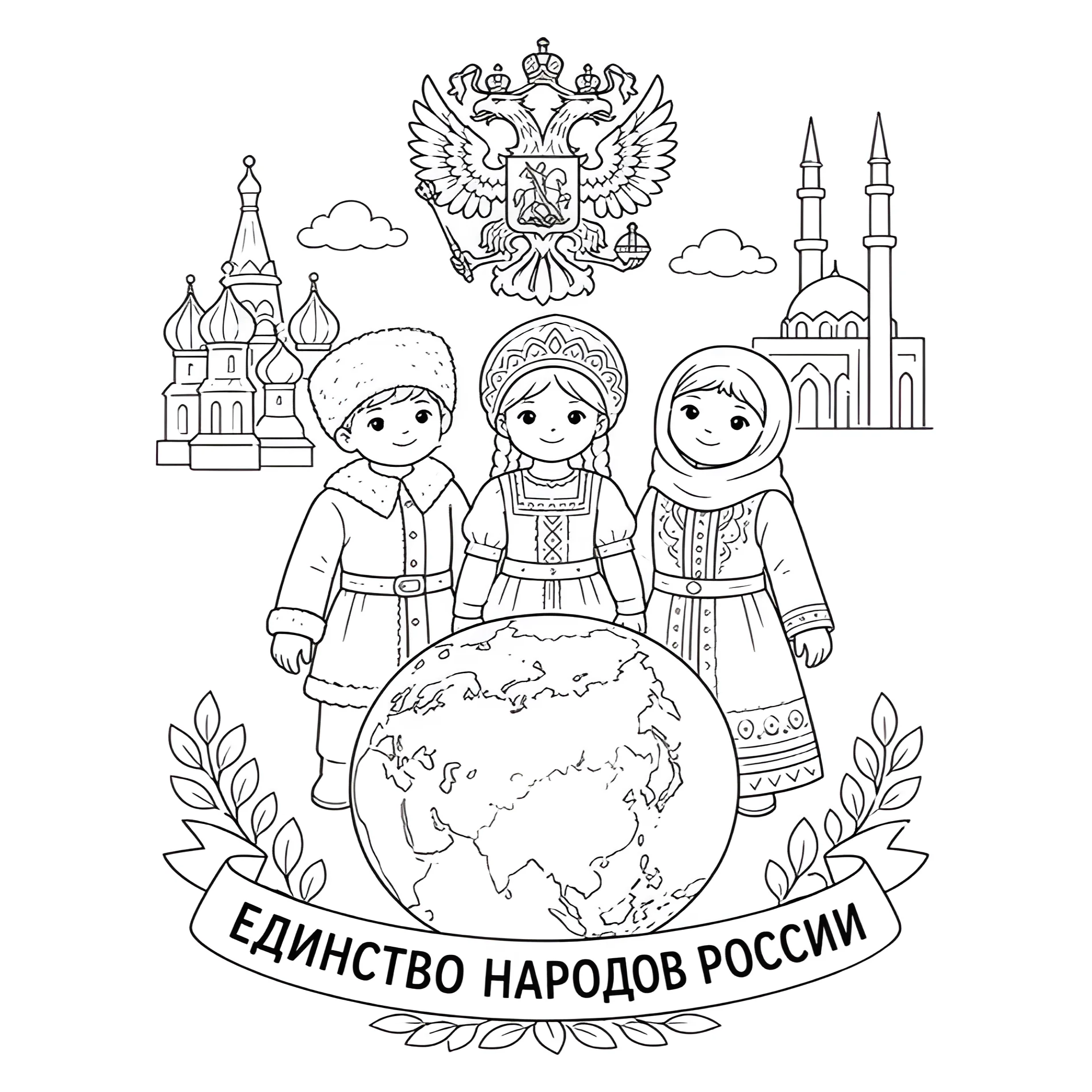 Единство народов России №14408. Праздничные и сезонные раскраски. День народного единства России.