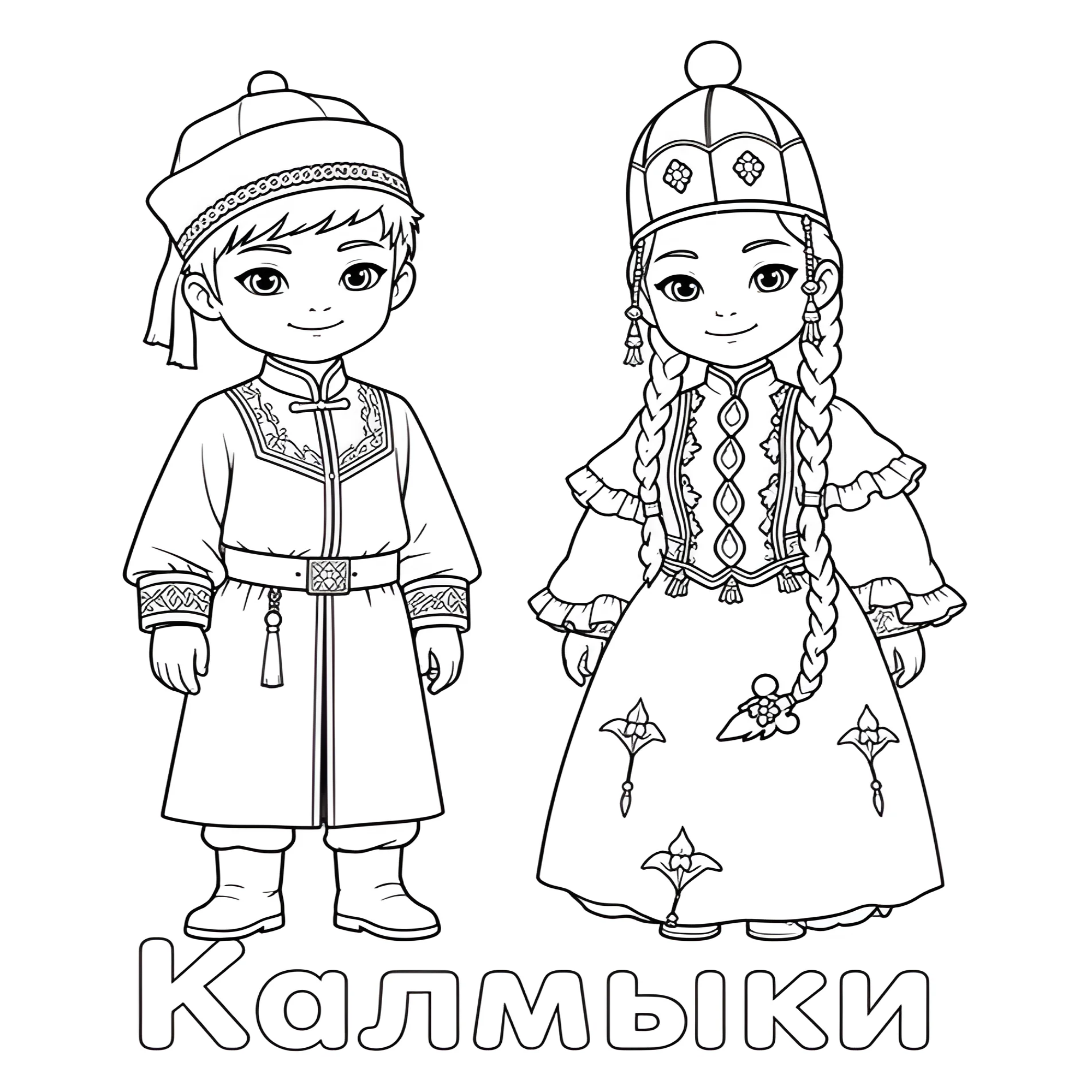 Калмыки в национальной одежде №14412. Праздничные и сезонные раскраски. День народного единства России.