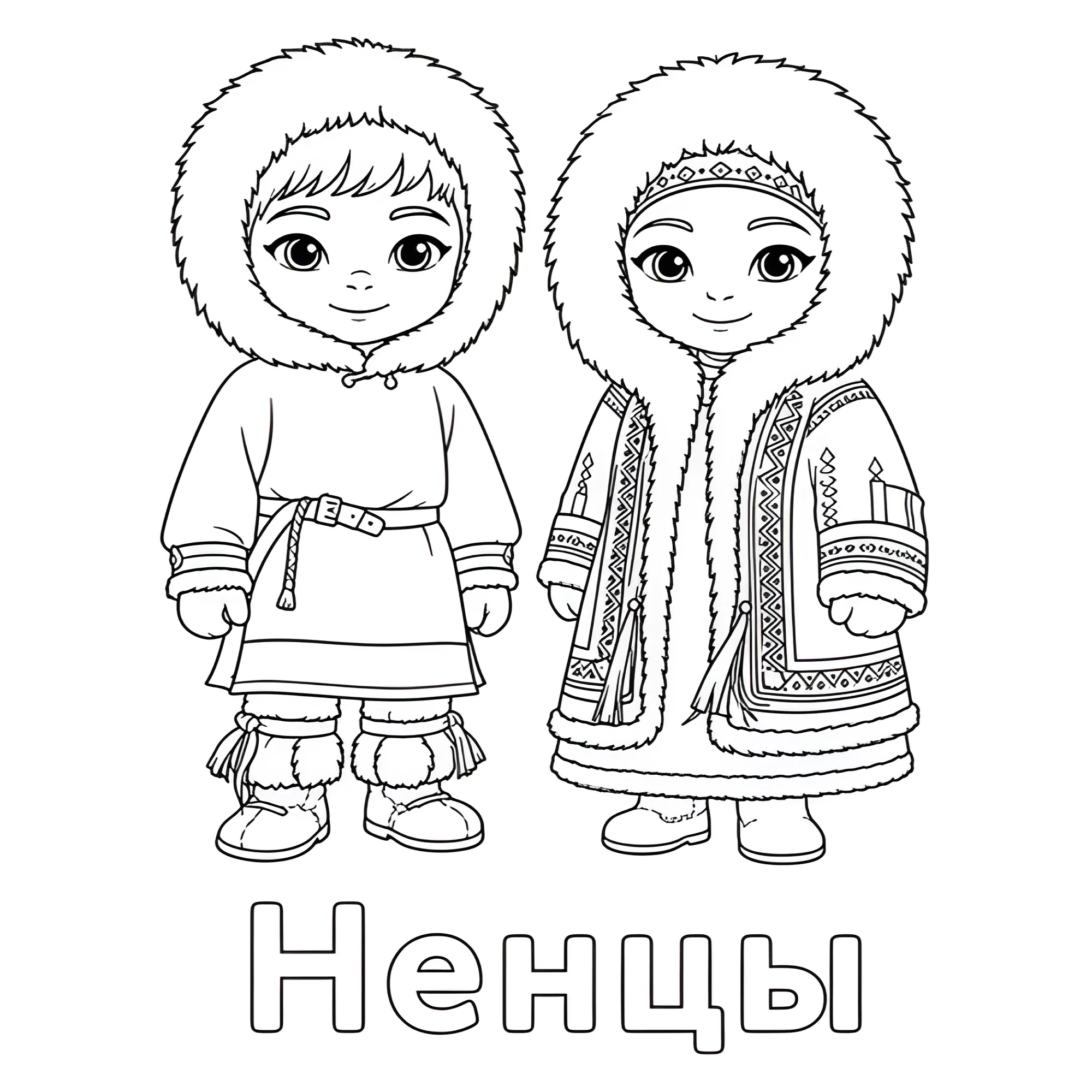 Ненцы в национальной одежде №14415. Праздничные и сезонные раскраски. День народного единства России.