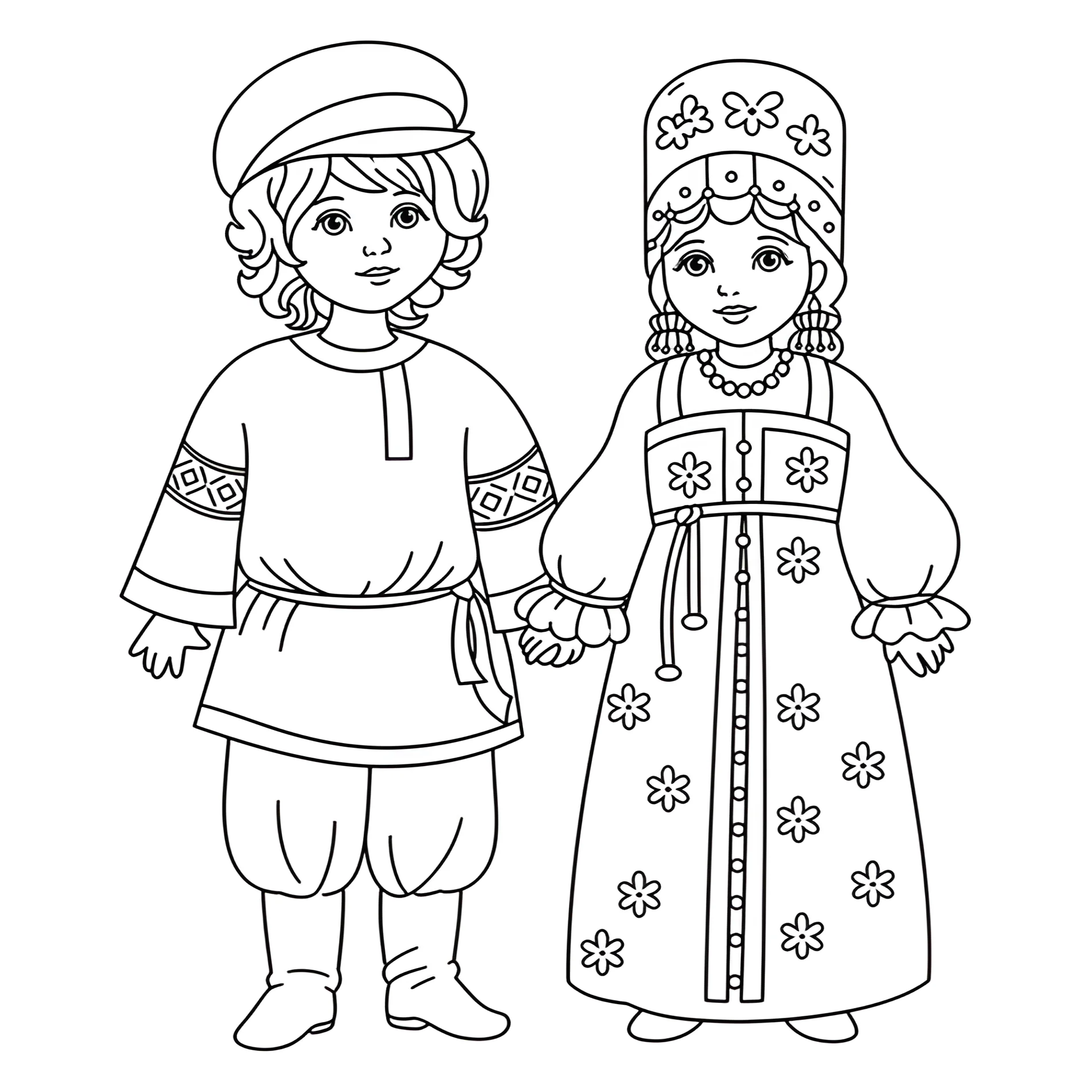 Русский народный костюм №14410. Праздничные и сезонные раскраски. День народного единства России.