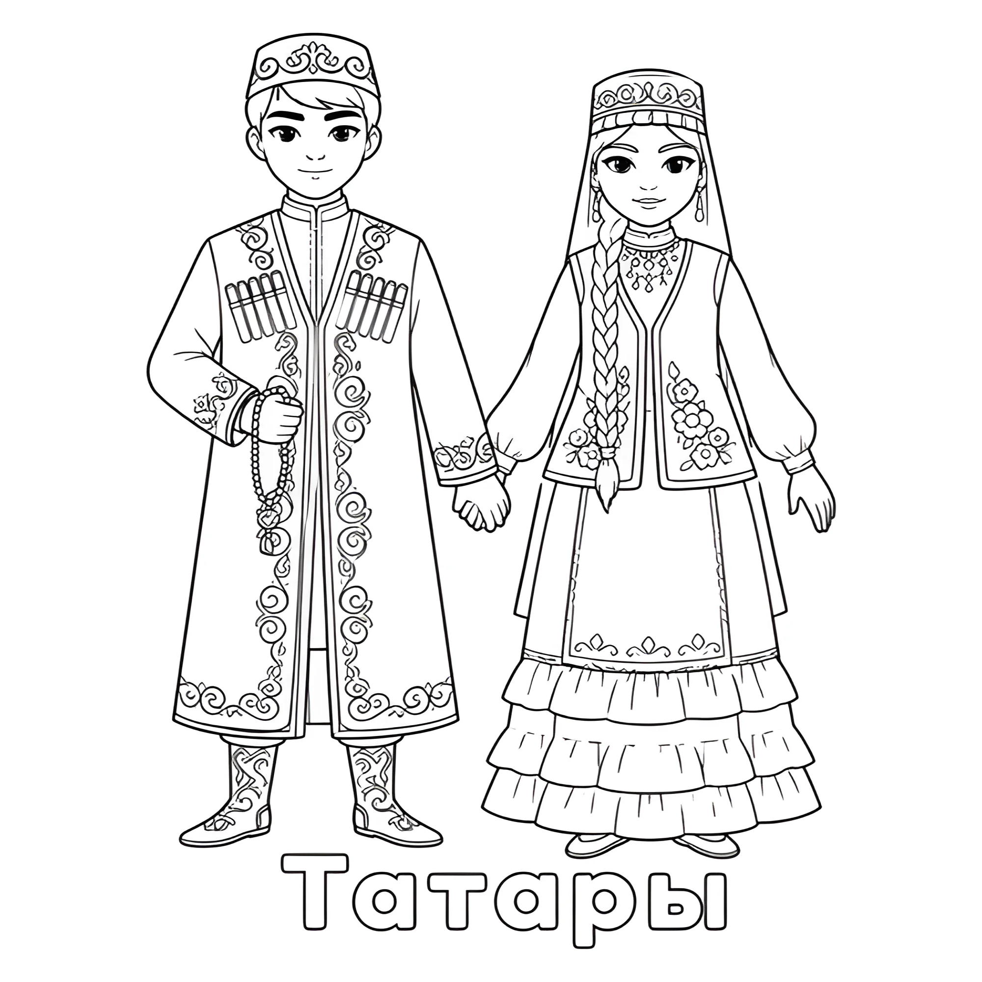 Татары в национальной одежде №14406. Праздничные и сезонные раскраски. День народного единства России.