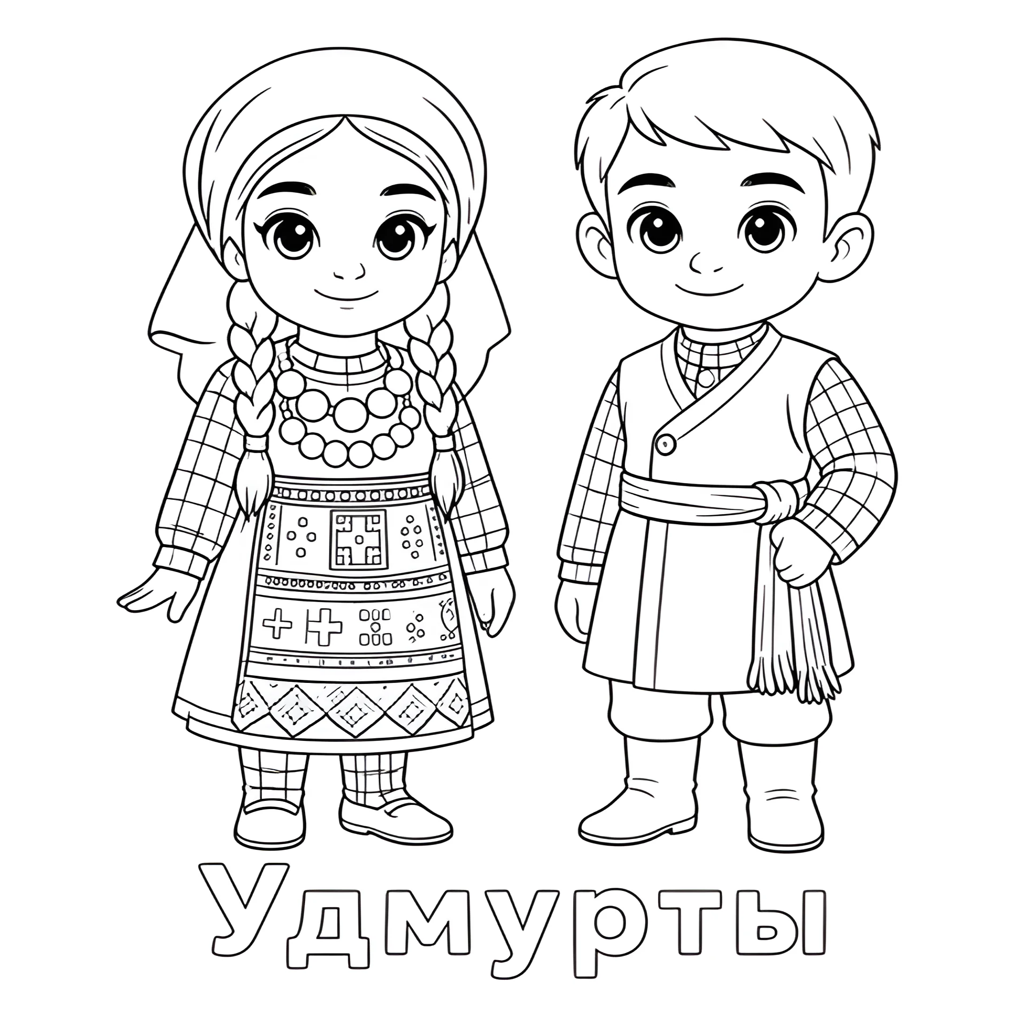 Удмурты в национальных костюмах №14419. Праздничные и сезонные раскраски. День народного единства России.