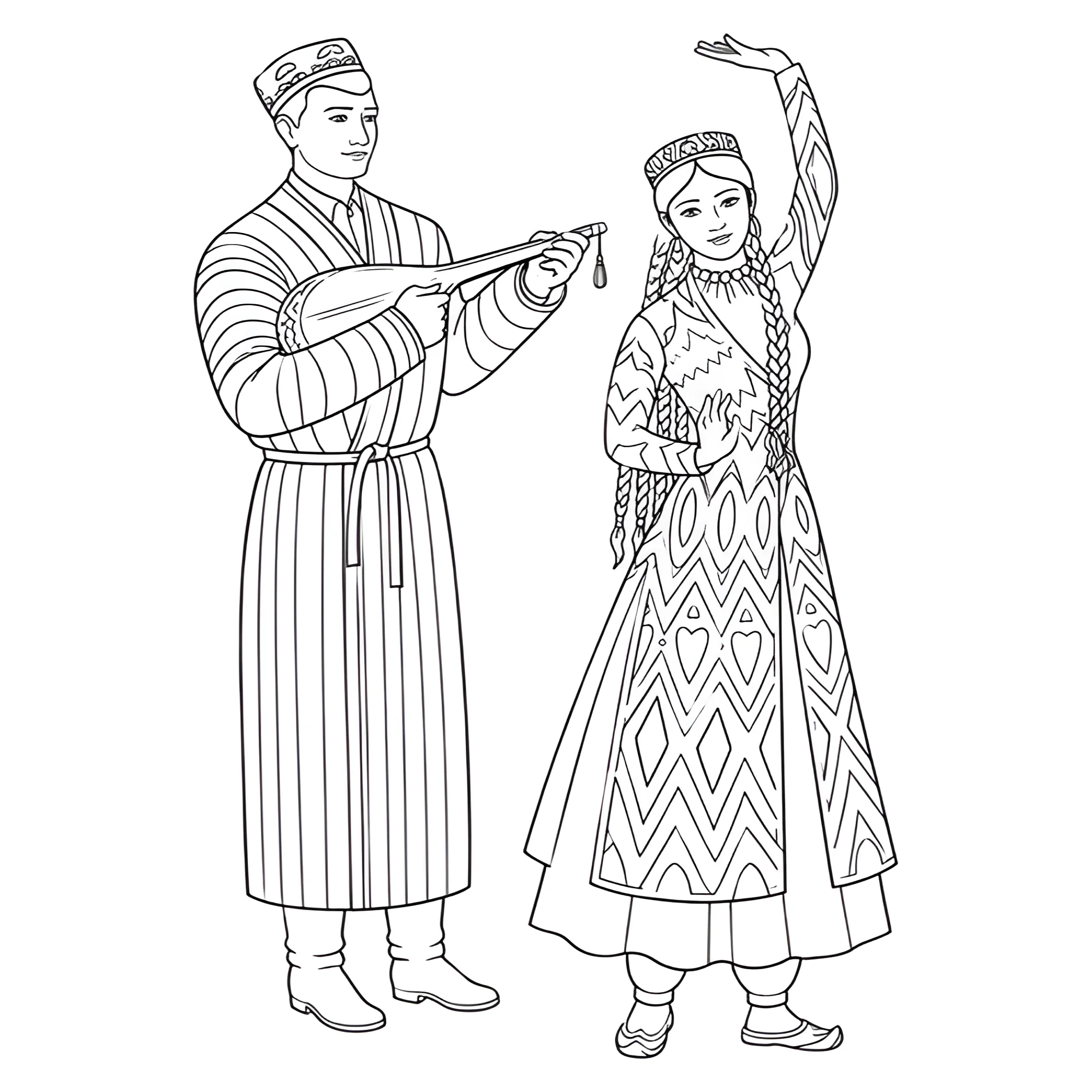 Узбеки в национальных костюмах №14443. Праздничные и сезонные раскраски. День народного единства России.