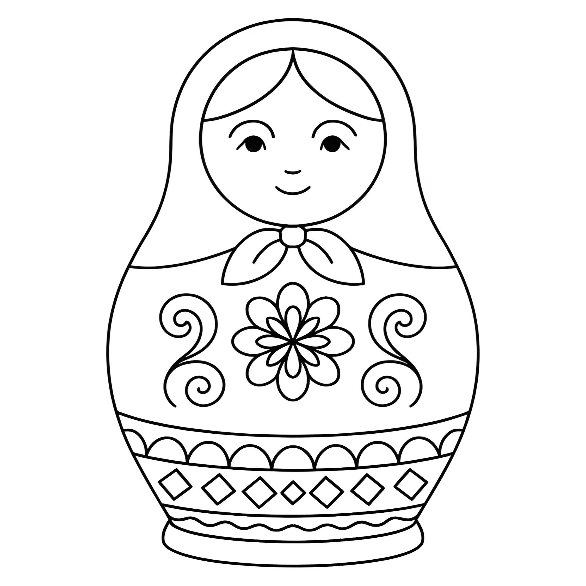 Матрёшка с цветочком и ромбами №14494. Праздничные и сезонные раскраски. День России.
