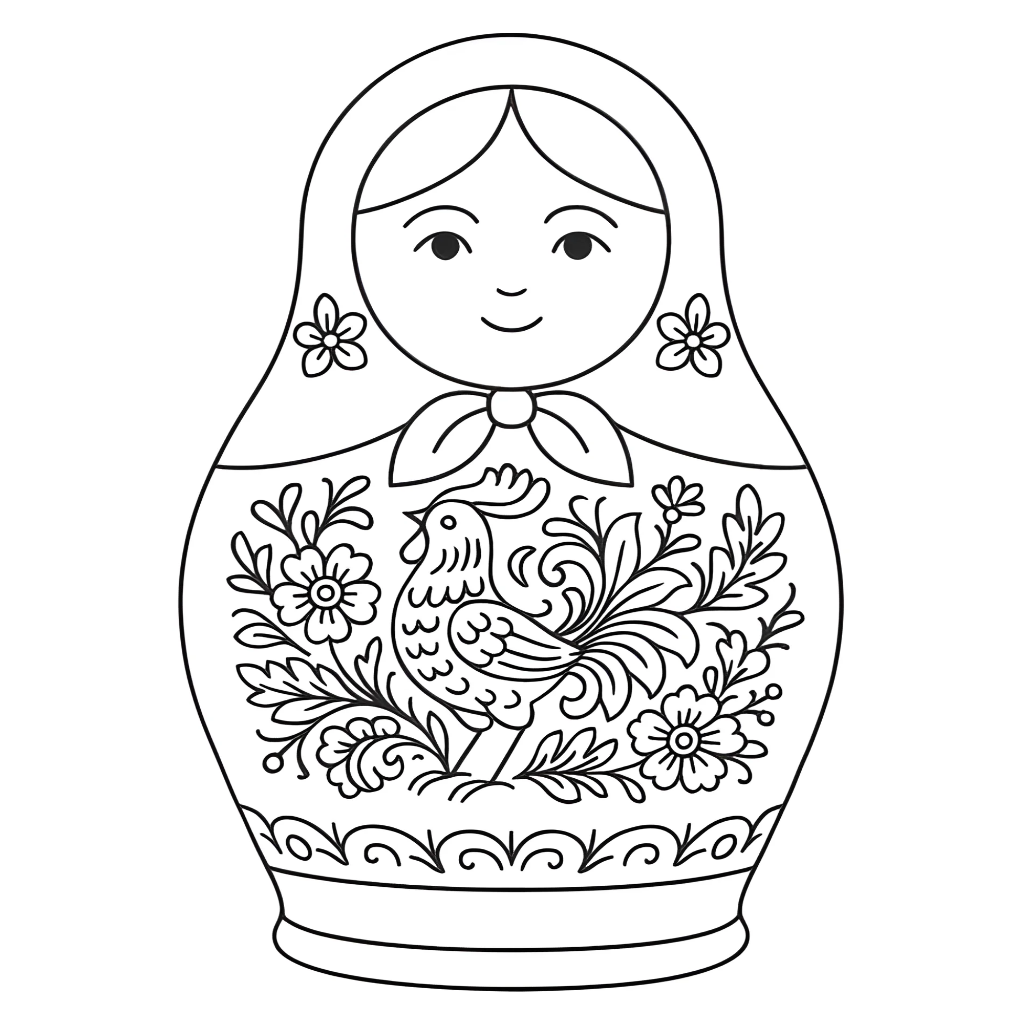 Матрёшка с петушком №14497. Праздничные и сезонные раскраски. День России.