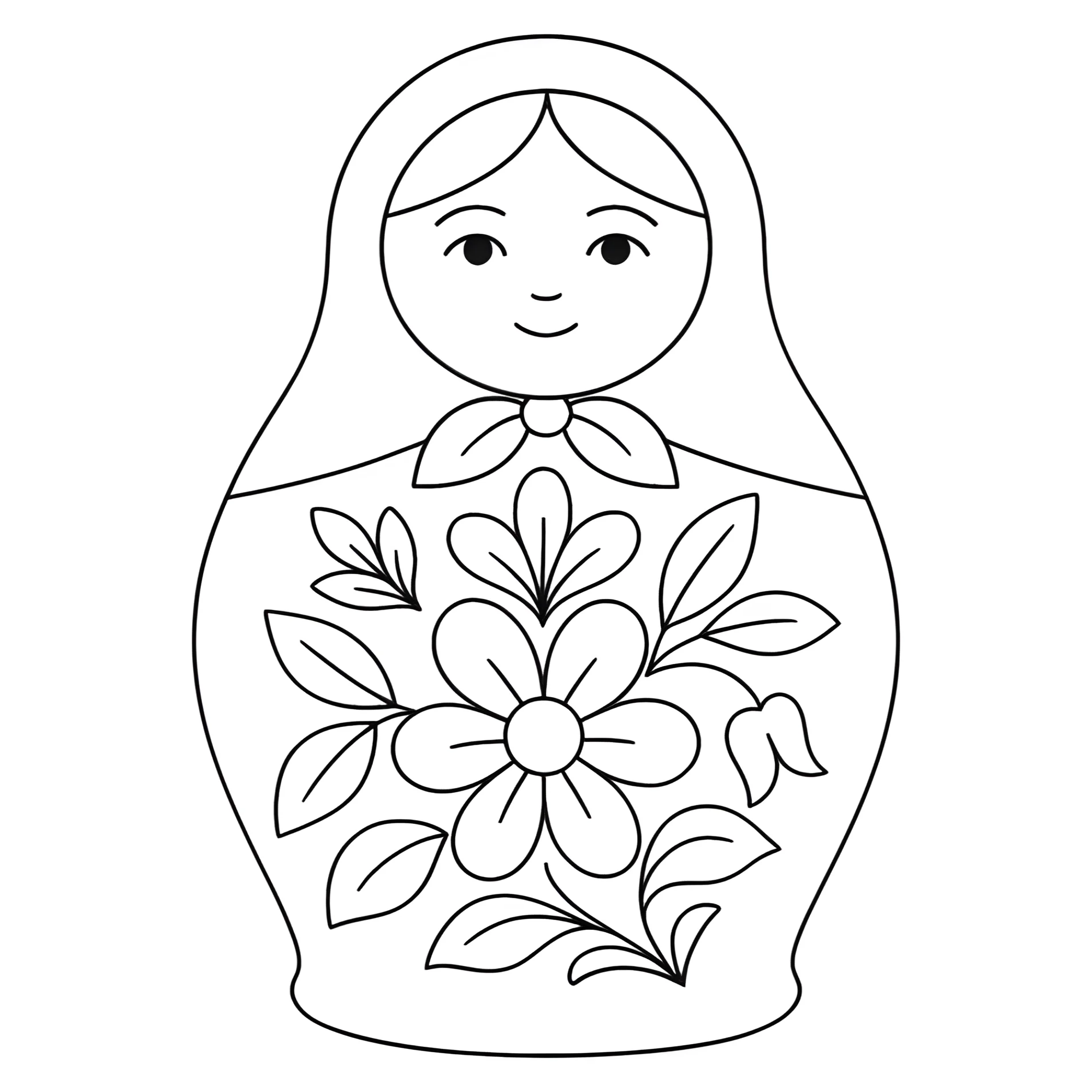 Матрёшка с простым цветком №14490. Праздничные и сезонные раскраски. День России.