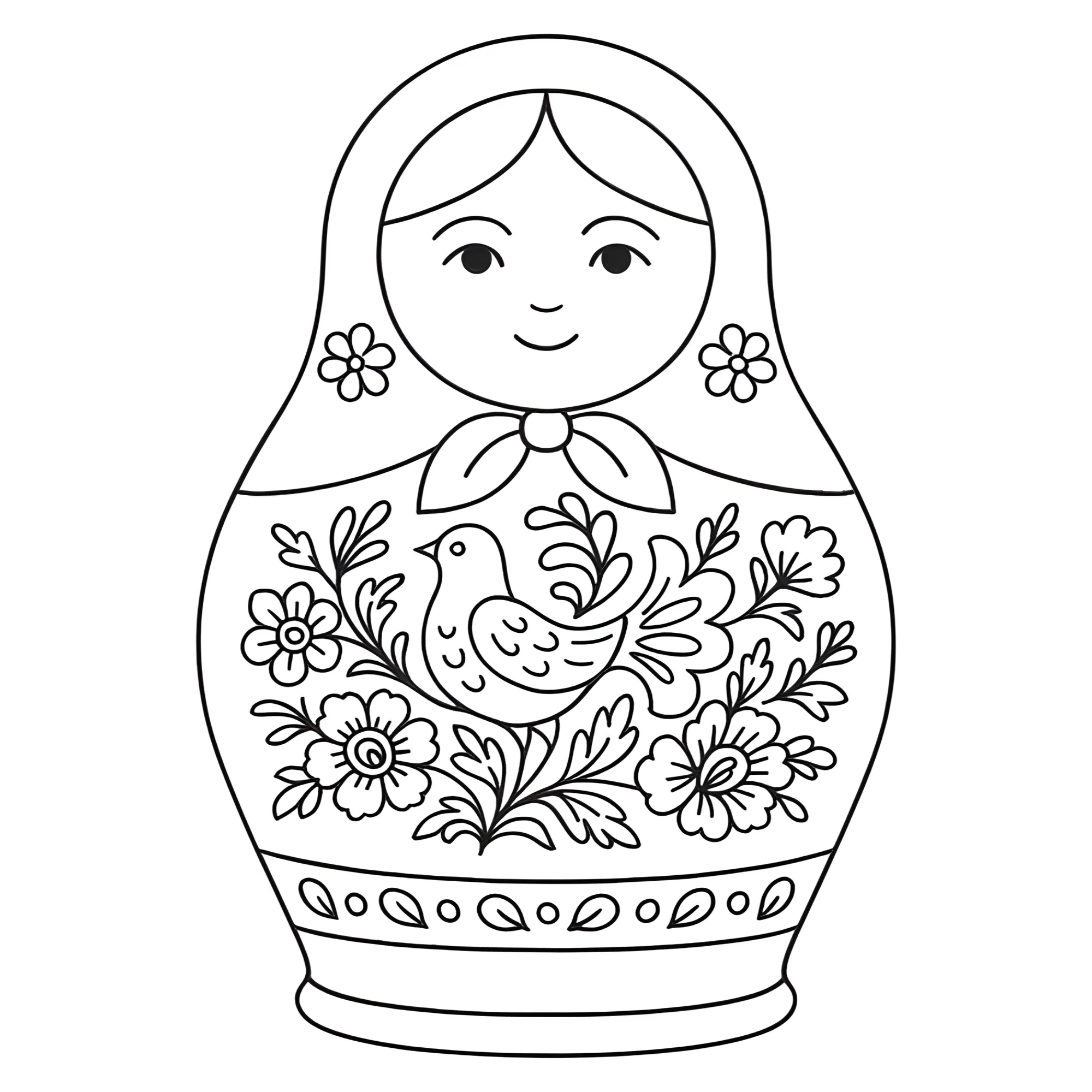 Матрёшка с птичкой №14506. Праздничные и сезонные раскраски. День России.