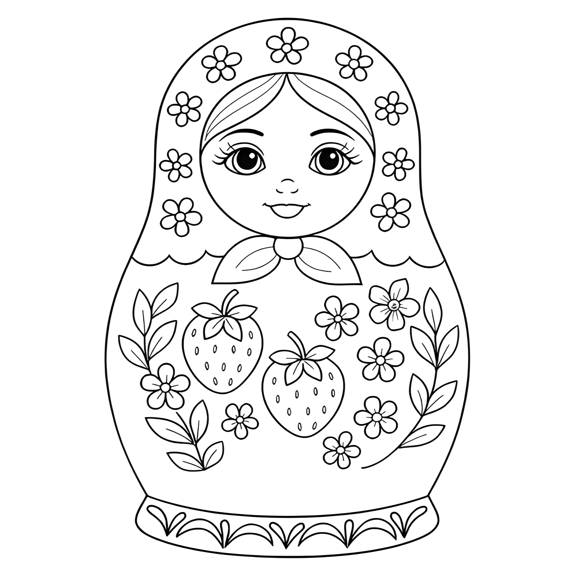 Матрёшка с земляничками №14482. Праздничные и сезонные раскраски. День России.