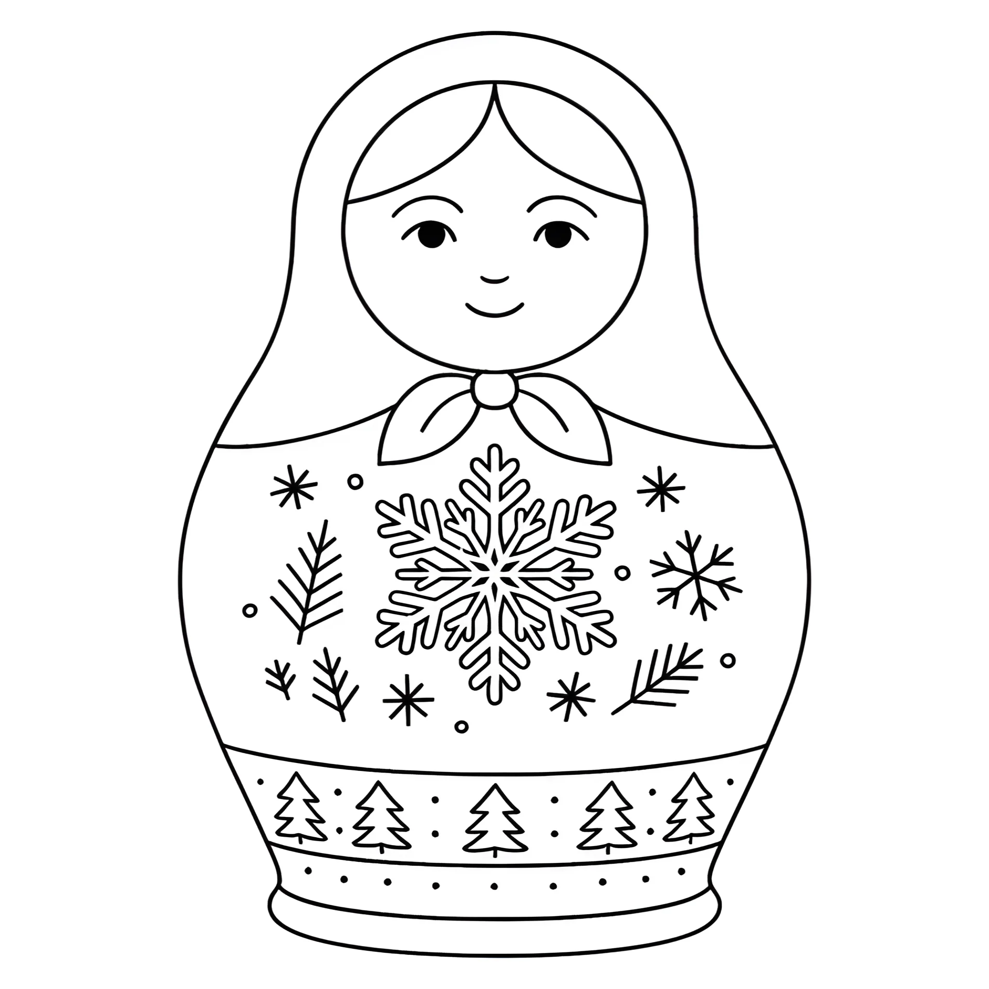 Матрёшка с зимними узорами №14505. Праздничные и сезонные раскраски. День России.