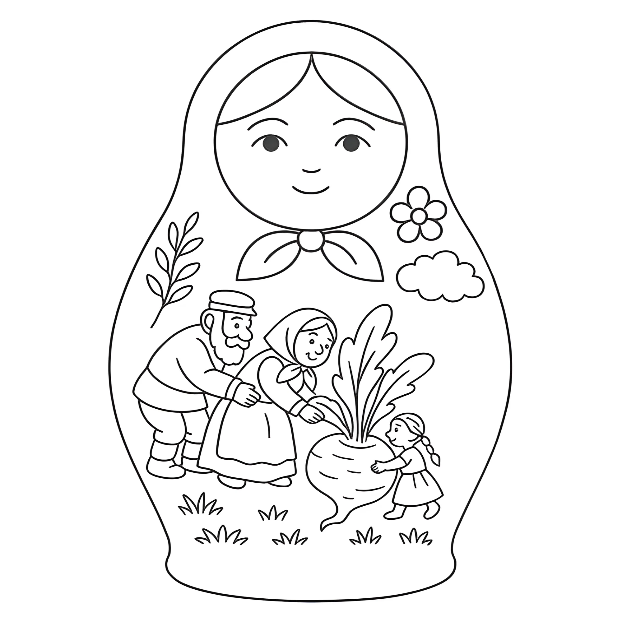 Матрёшка со сказкой репка №14491. Праздничные и сезонные раскраски. День России.