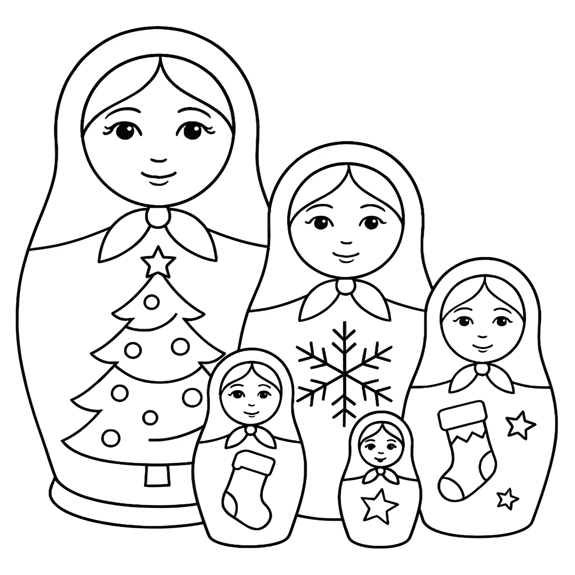 Матрёшки на Новый год №14511. Праздничные и сезонные раскраски. День России.