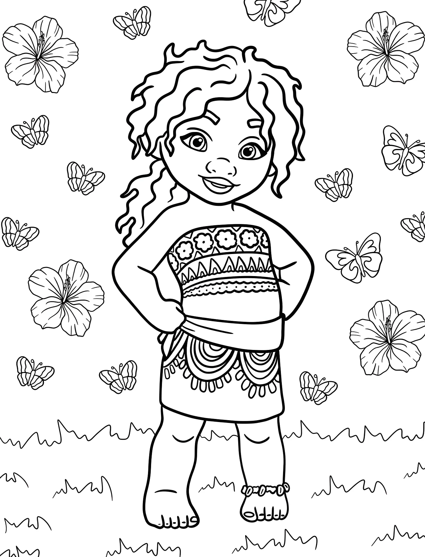 Милая девочка с цветами и бабочками №11139. Принцессы. Моана (Moana).