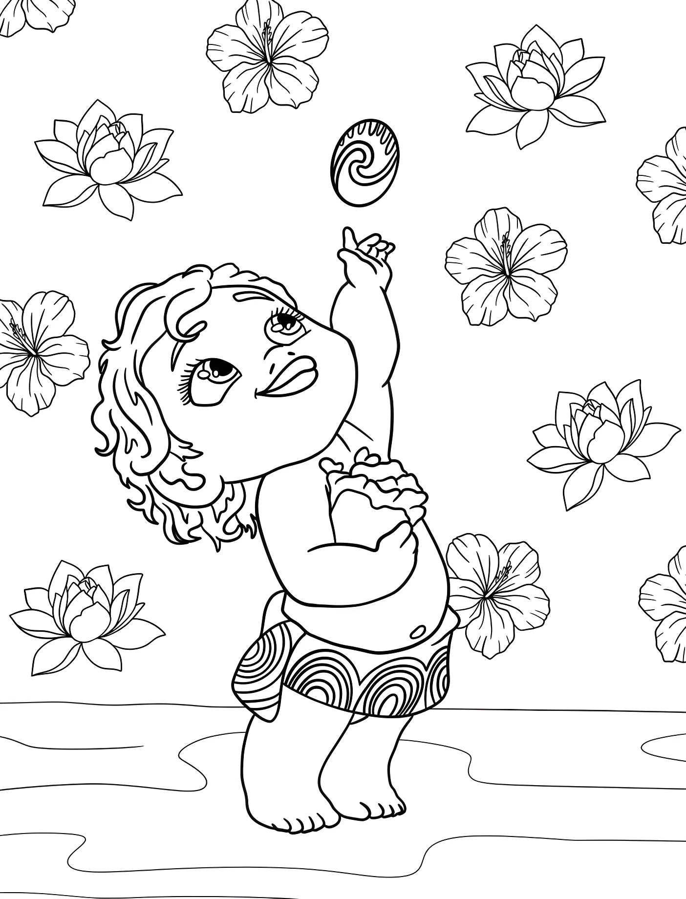 Моана в детстве для раскрашивания №11146. Принцессы. Моана (Moana).
