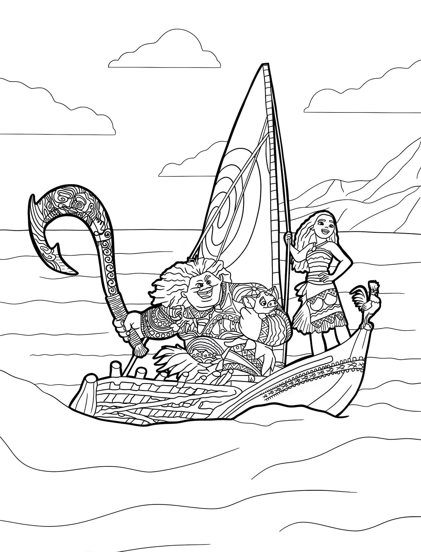 Моана и Мауи на лодке №11159. Принцессы. Моана (Moana).