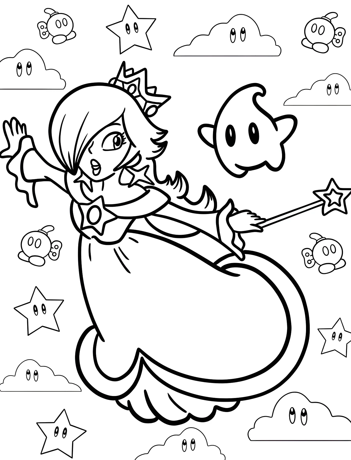 Розалина летит в небе с Лумой №11339. Принцессы. Розалина (Super Mario).
