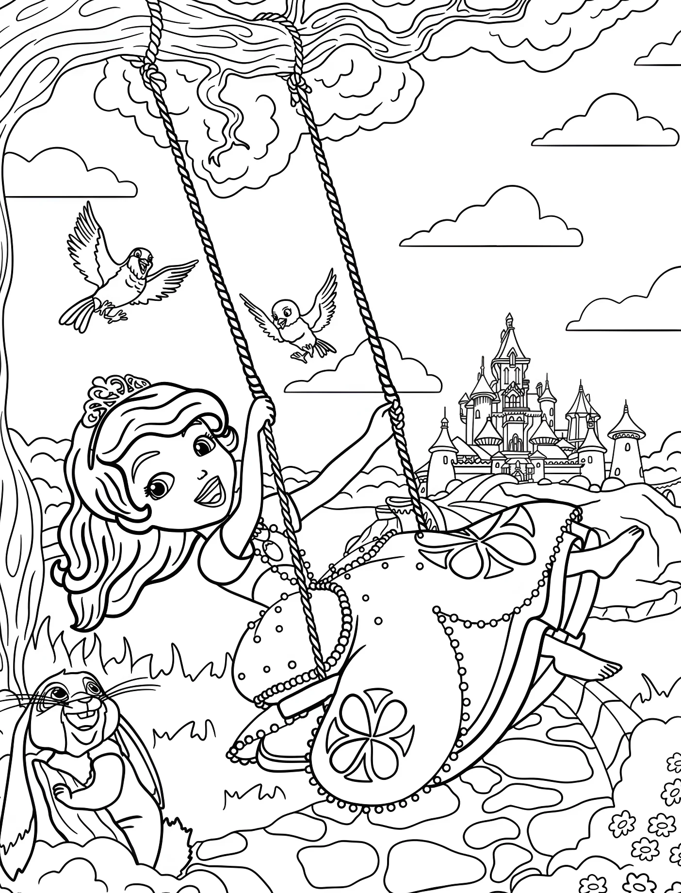 Принцесса София на качелях с клевером №11466. Принцессы. София Прекрасная (Sofia the First).