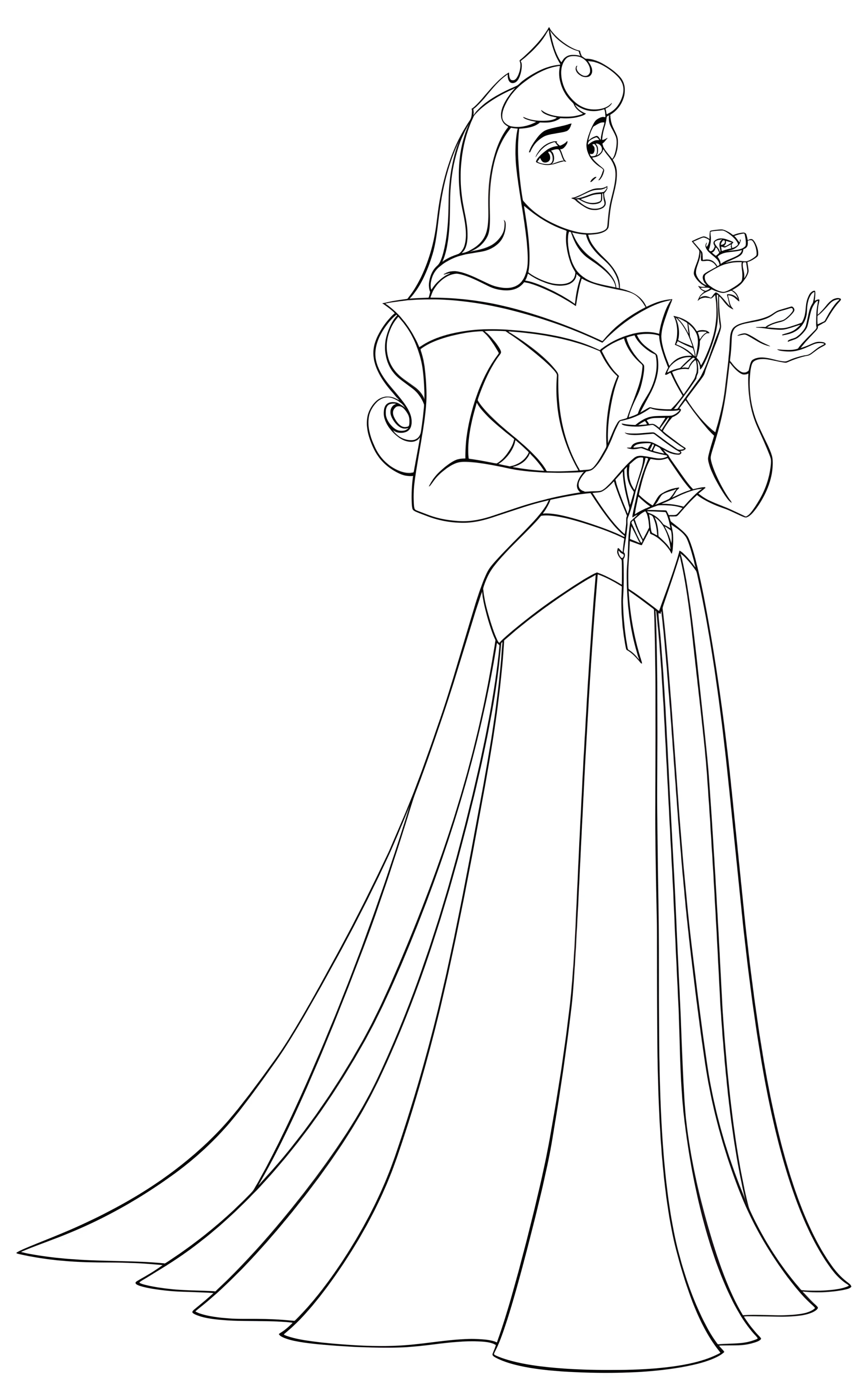 Аврора с розой в руке №3550. Раскраски для девочек по категориям. Принцессы.