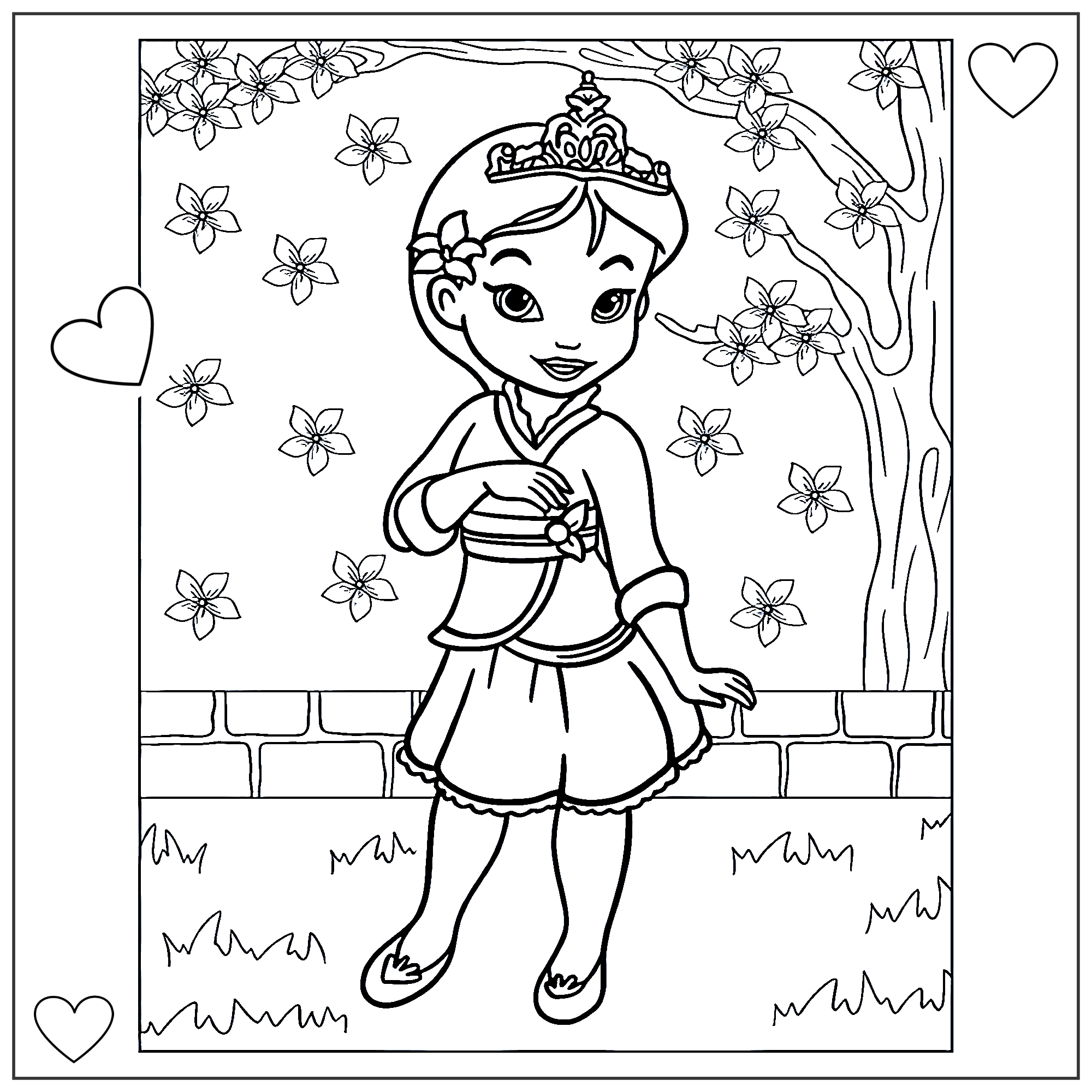 Маленькая принцесса Мулан. Раскраска для девочек №3221. Раскраски для девочек по категориям. Принцессы.
