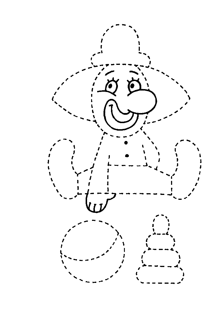 Прописи для детей 3 - 4 лет, нарисуй клоуна №381. Прописи онлайн. Прописи для детей 3 лет.