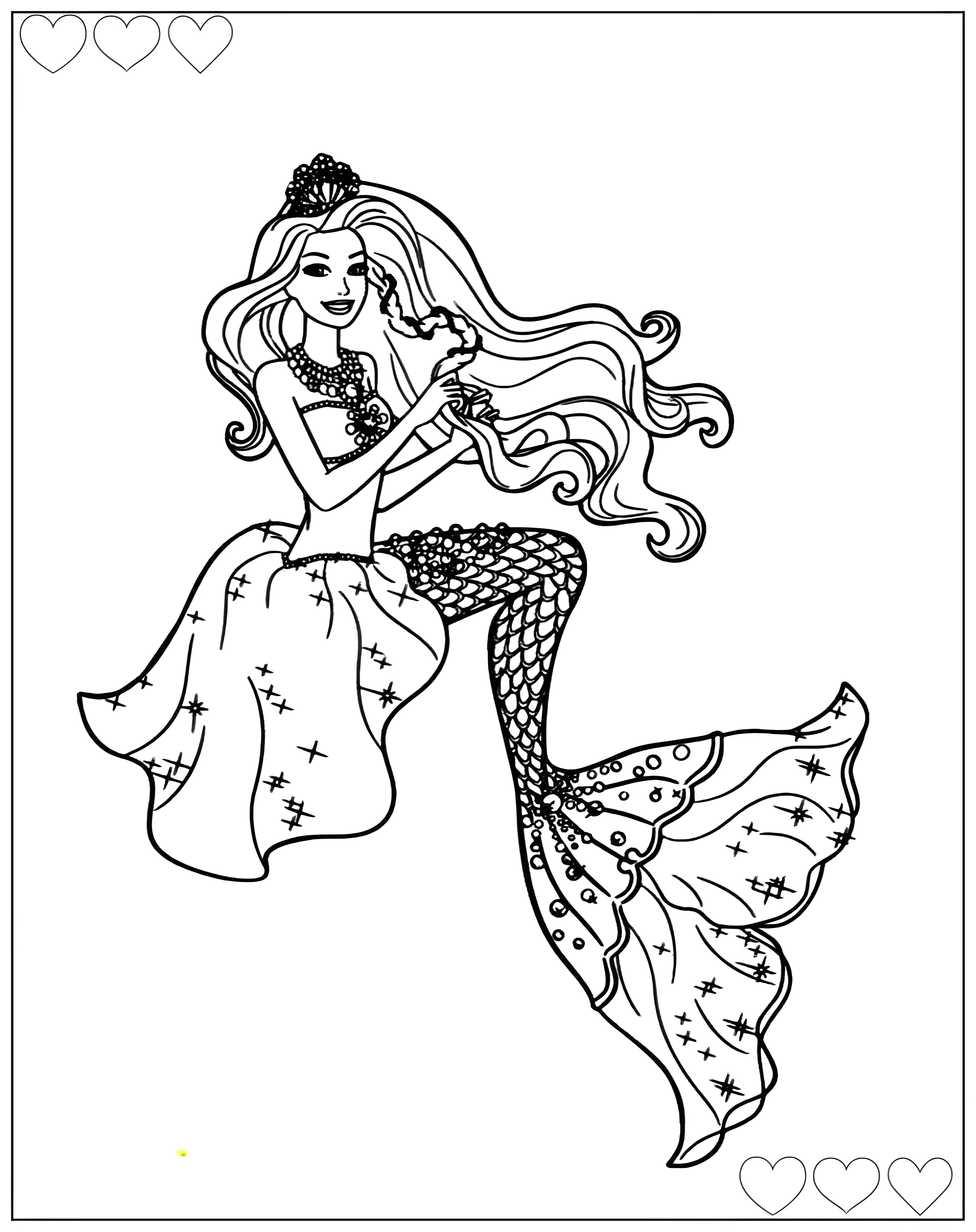 Барби русалка с красивыми волосами №695. Раскраски для девочек по категориям. Барби Русалка.