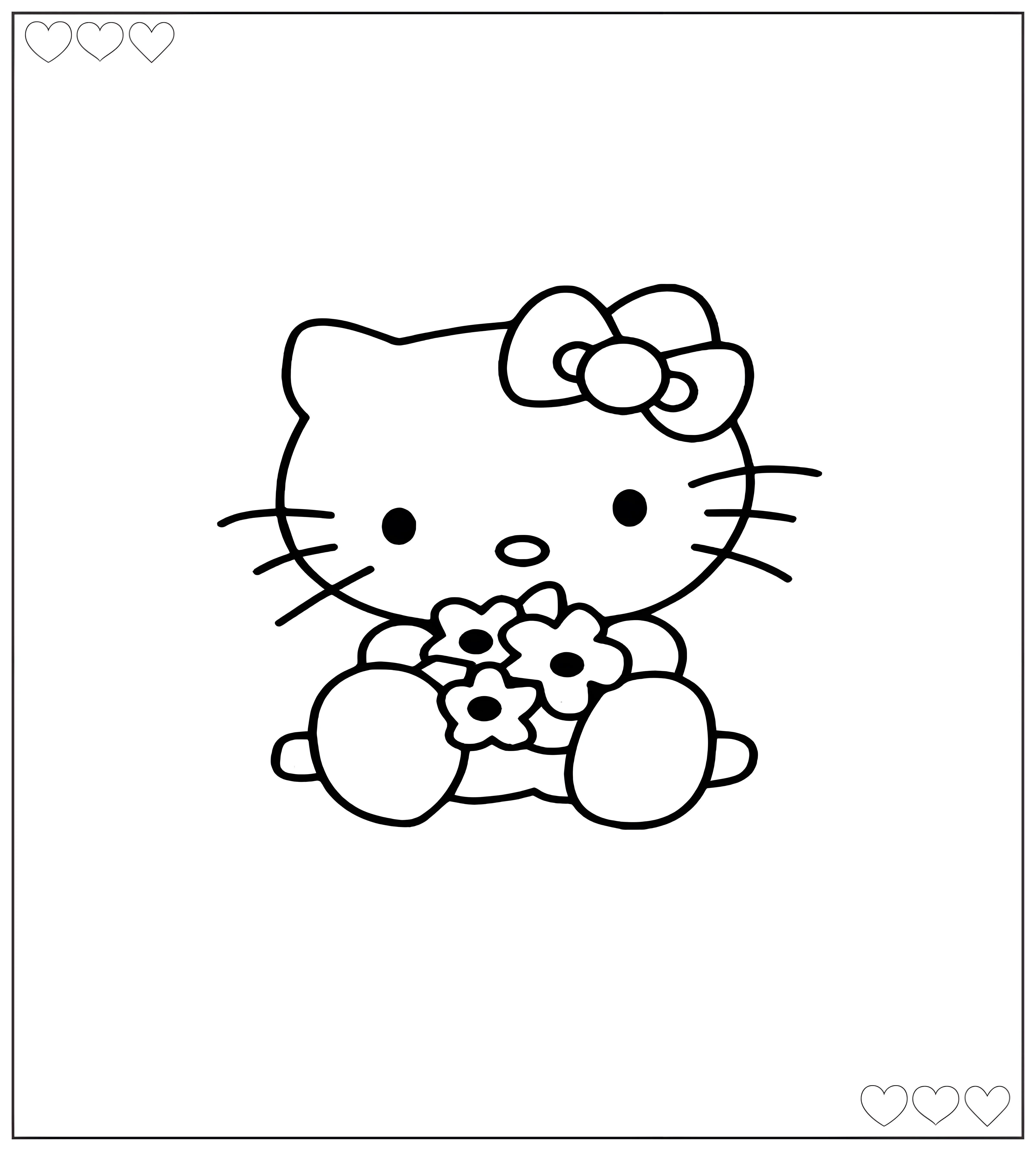 Хелло Китти с ромашками №931. Раскраски для девочек по категориям. Хелло Китти.