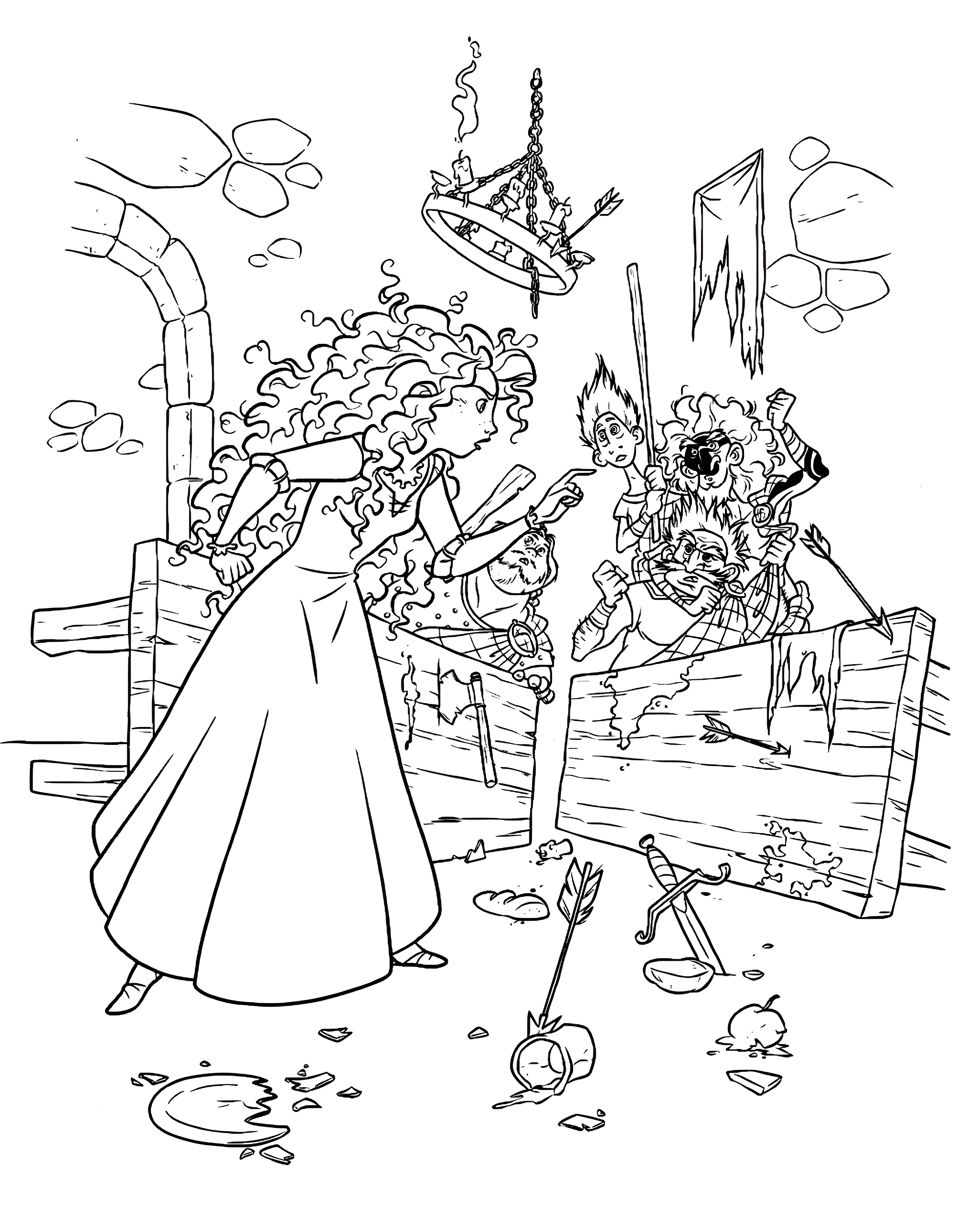 Принцесса Мерида утихомиривает лордов №9955. Раскраски по возрастам и полу. Раскраски для девочек.
