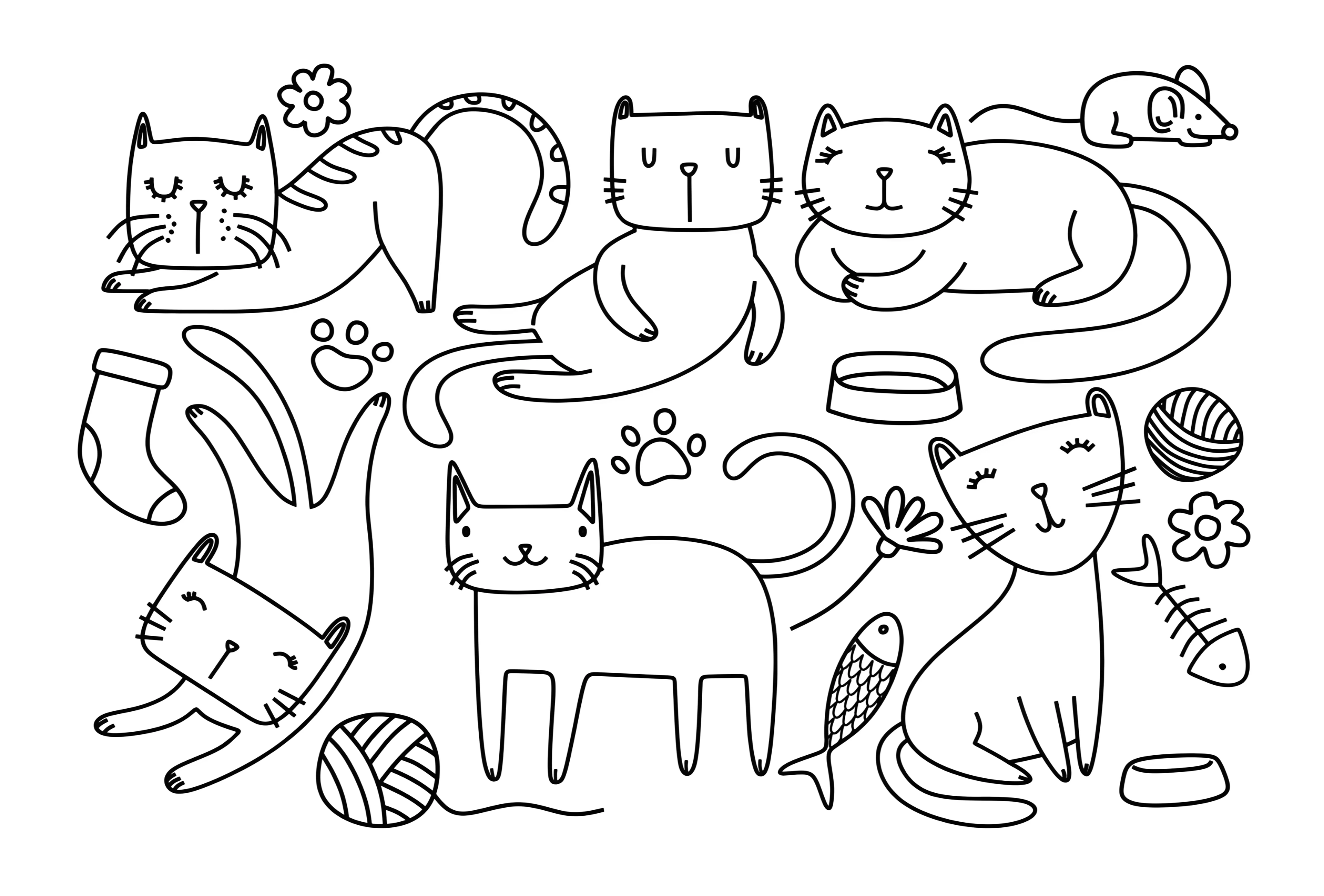 Смешные котики №2969. Раскраски для девочек по категориям. Котики.