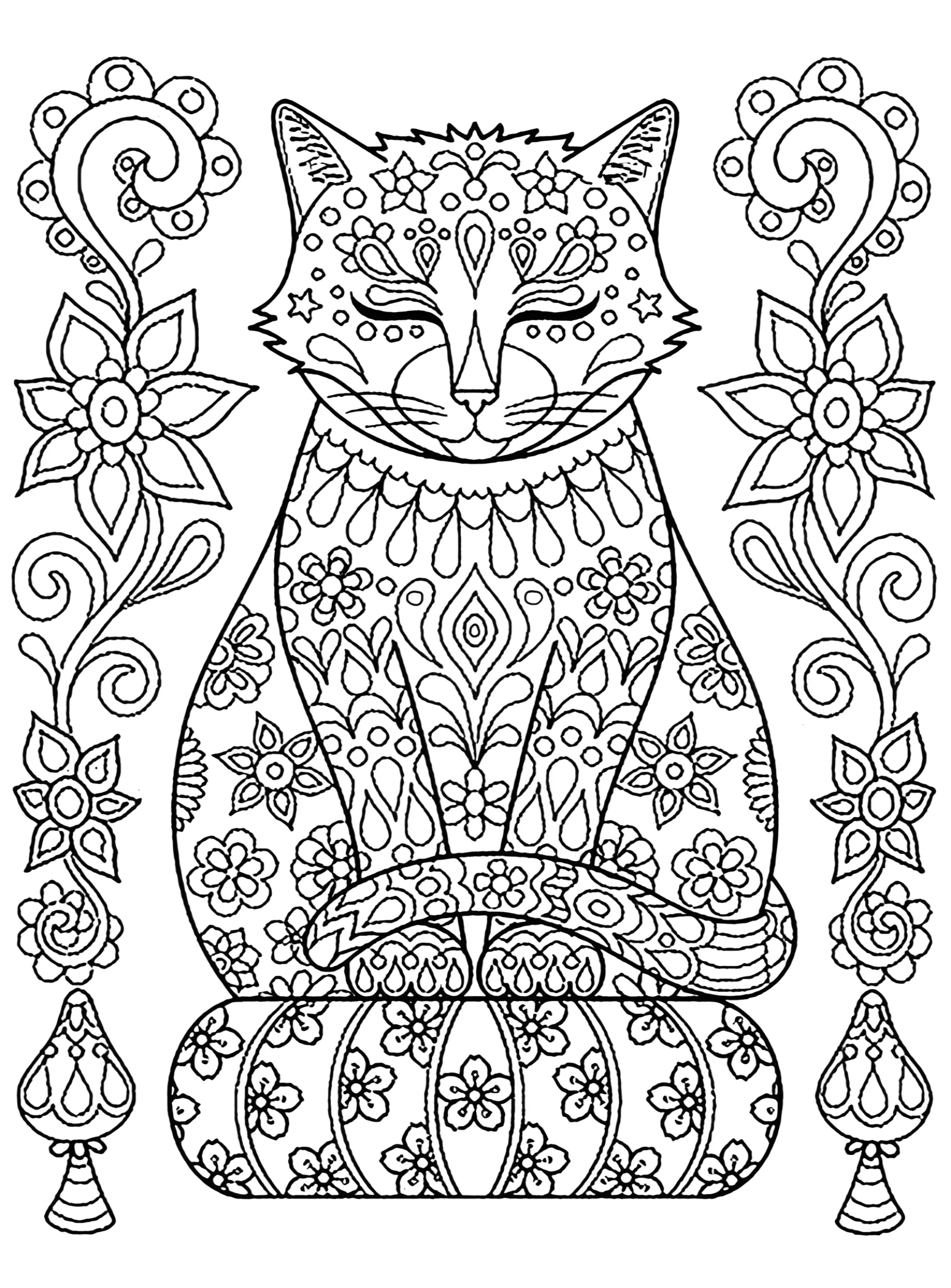 Кот мандала №2890. Раскраски для девочек по категориям. Котики.