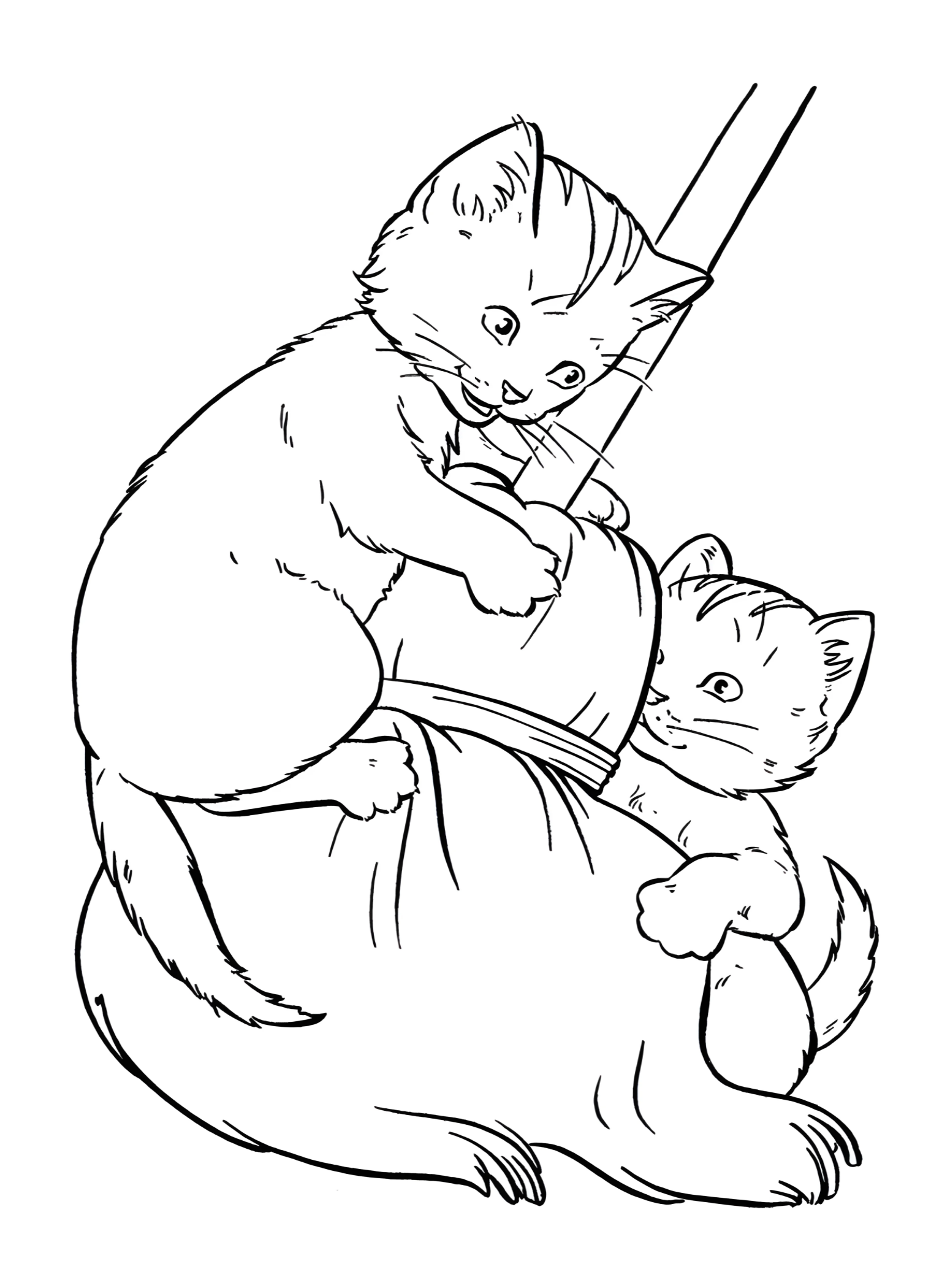 Котята на метле. Раскраска котиков №2910. Раскраски для девочек по категориям. Котики.